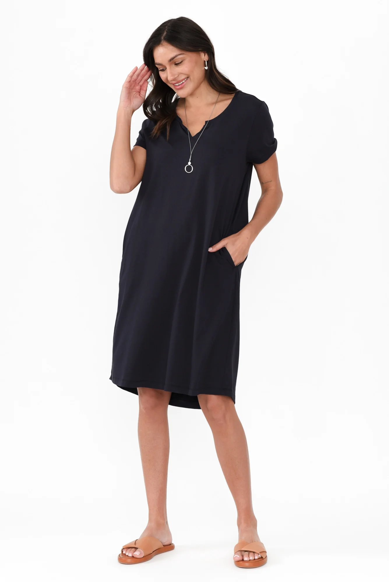 Mandy Navy Cotton Tee Dress