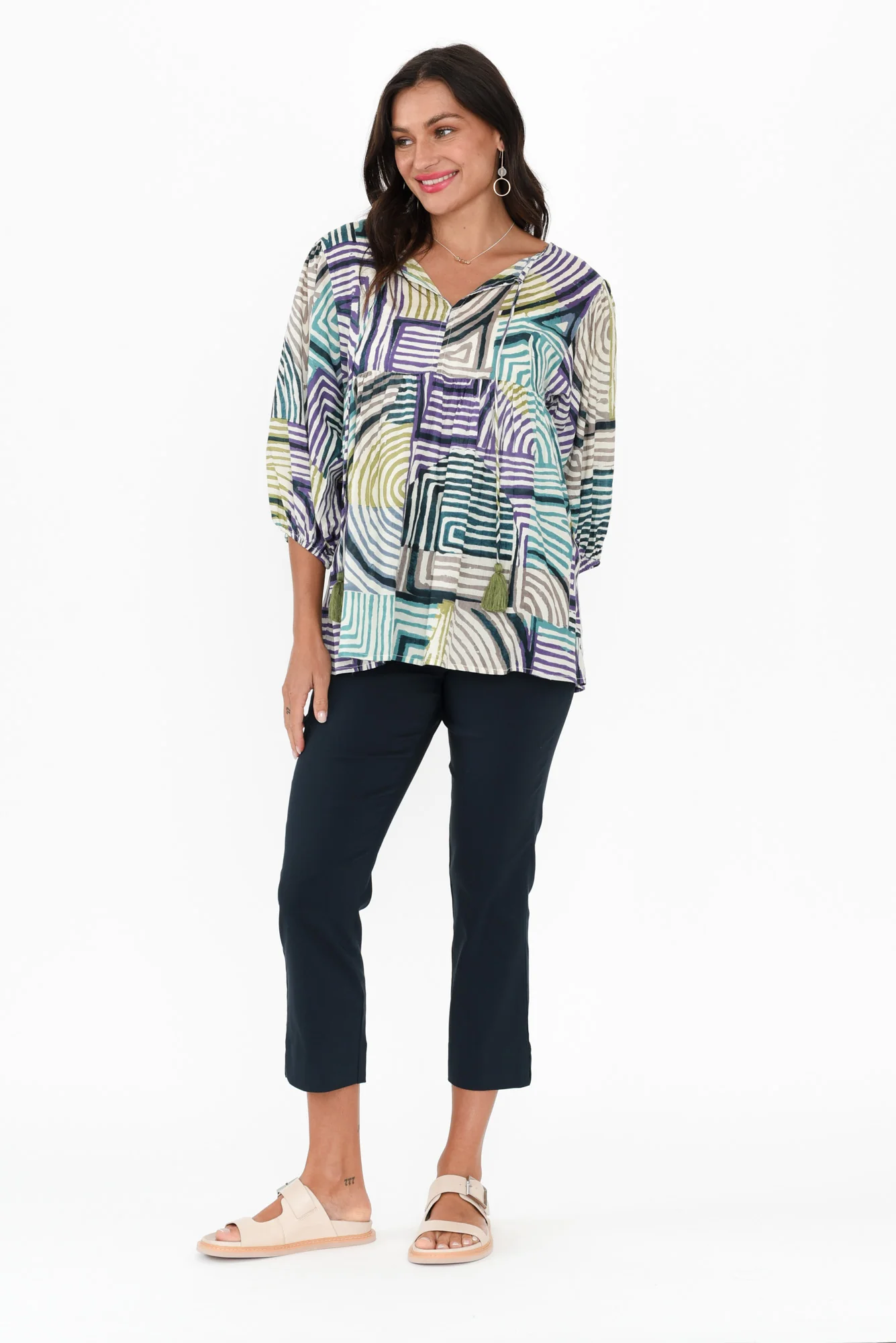 Paula Navy Stretch Cropped Pants