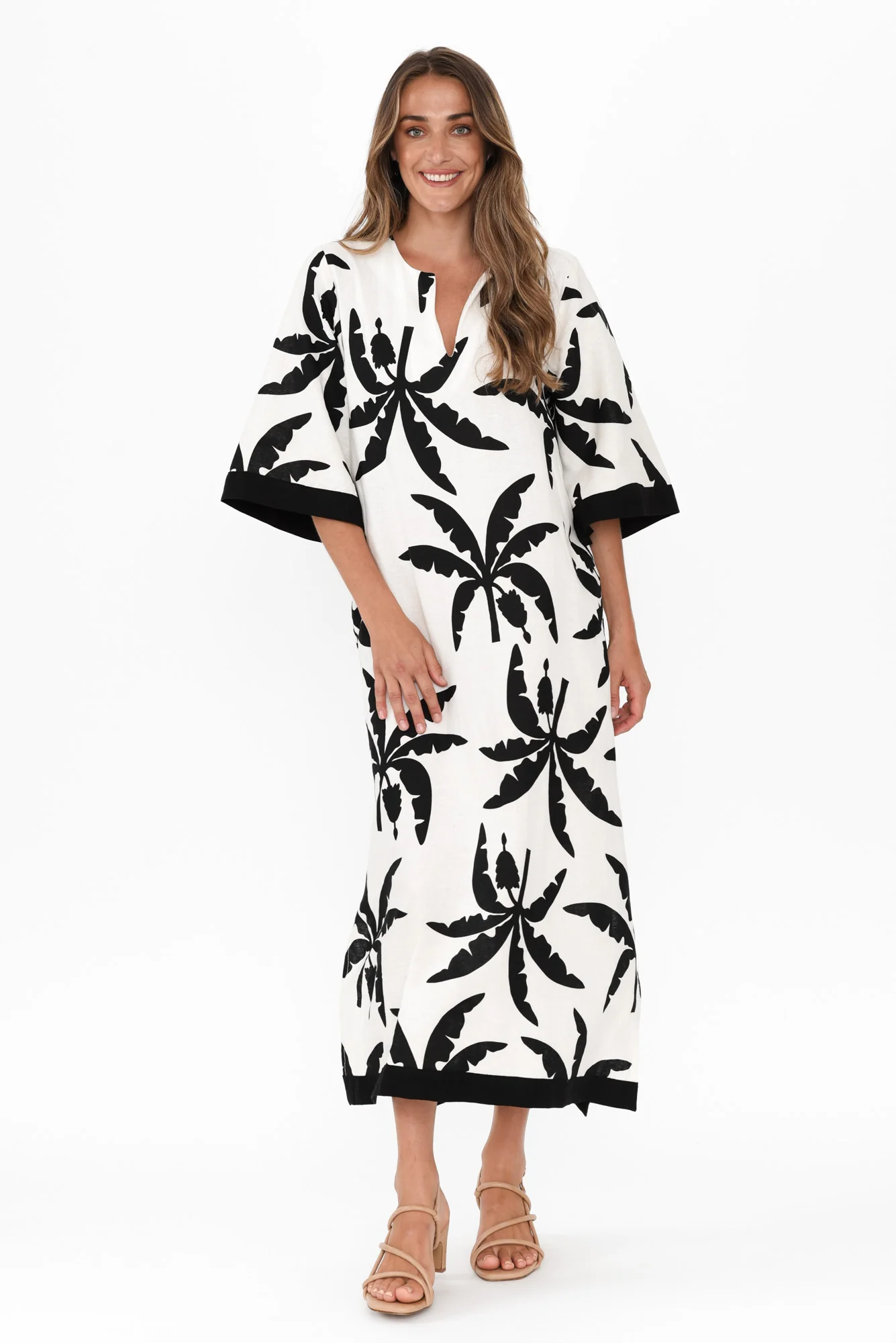 Tessie Black Tropical Linen Kaftan