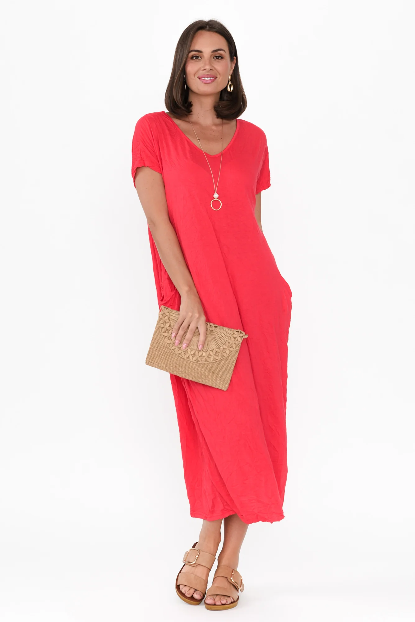 Travel Berry Crinkle Cotton Maxi Dress