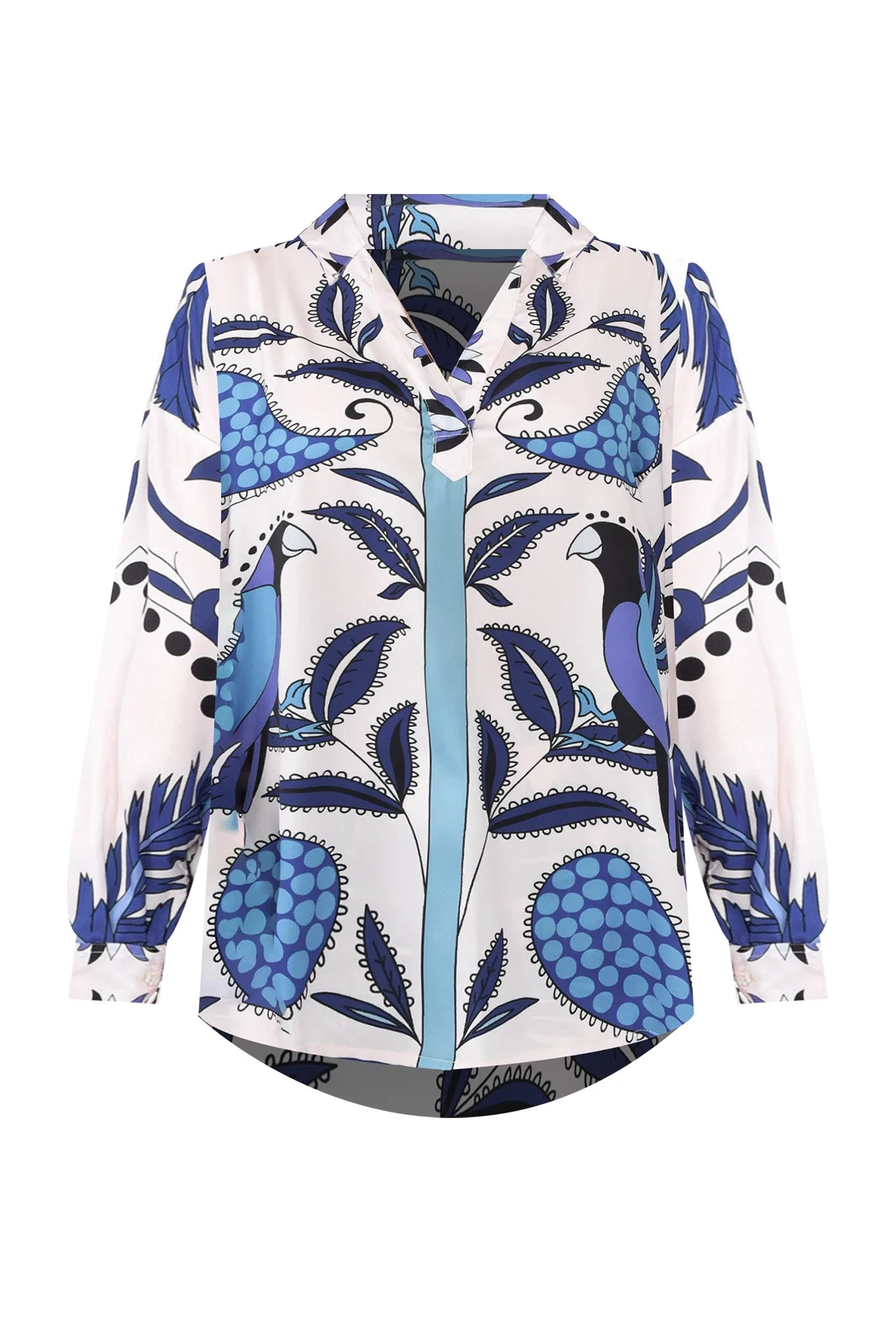 Suzy Blue Tropical V Neck Shirt