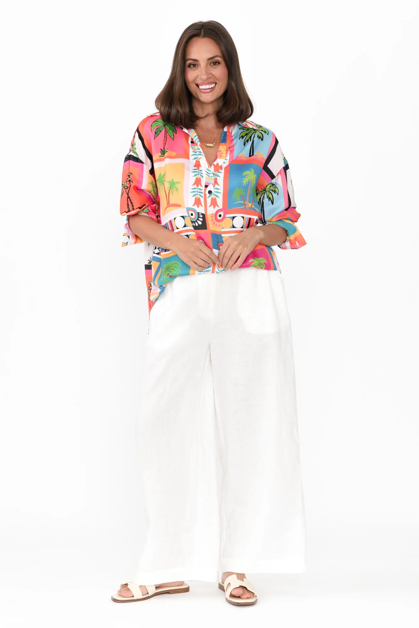 Suzy Pink Tropical V Neck Shirt