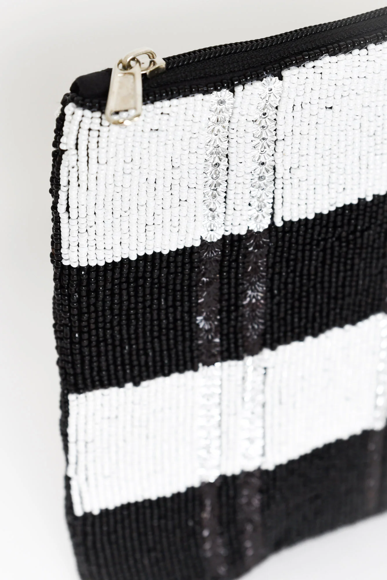Elestria Black Beaded Stripe Clutch
