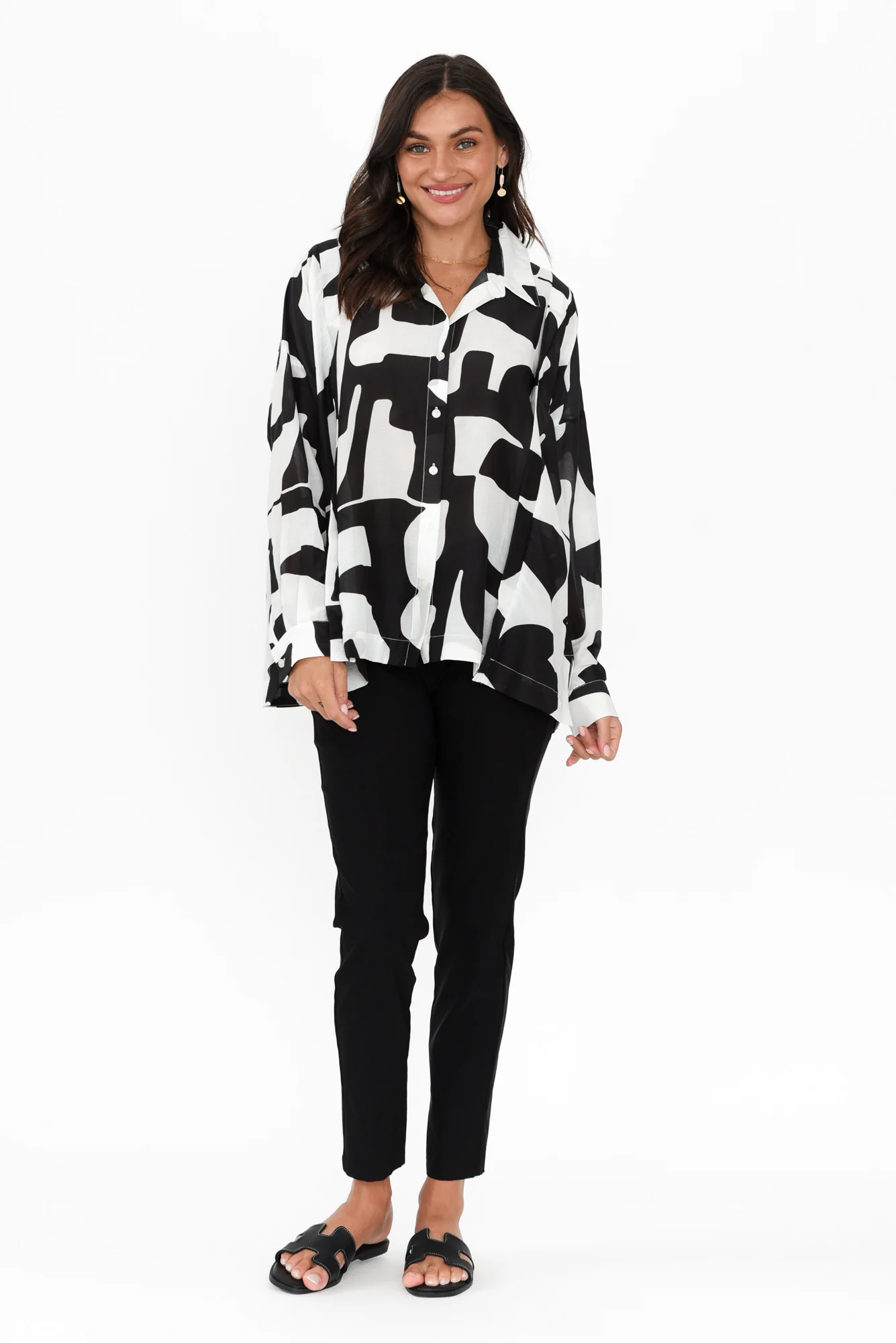 Arona Black Abstract Cotton Silk Shirt