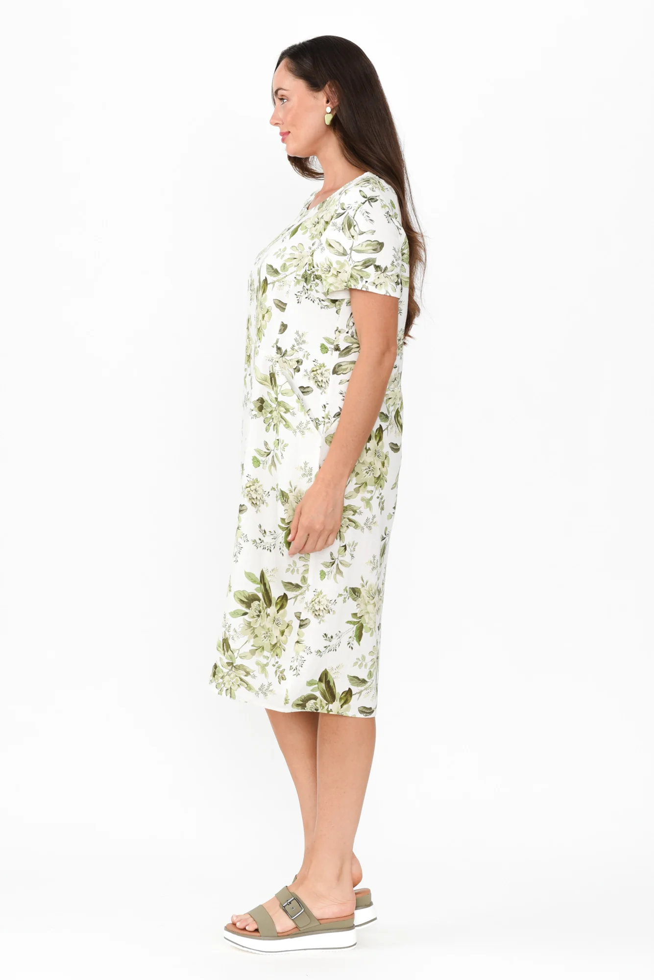 Evalina Green Floral Linen Blend Dress