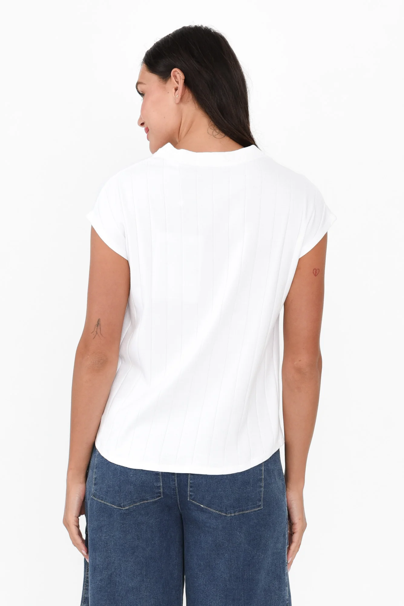 Dori White Cotton Blend Ribbed Top