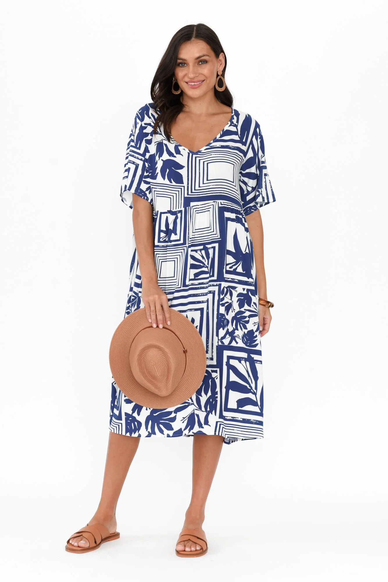 Sharlene Blue Tile Midi Dress