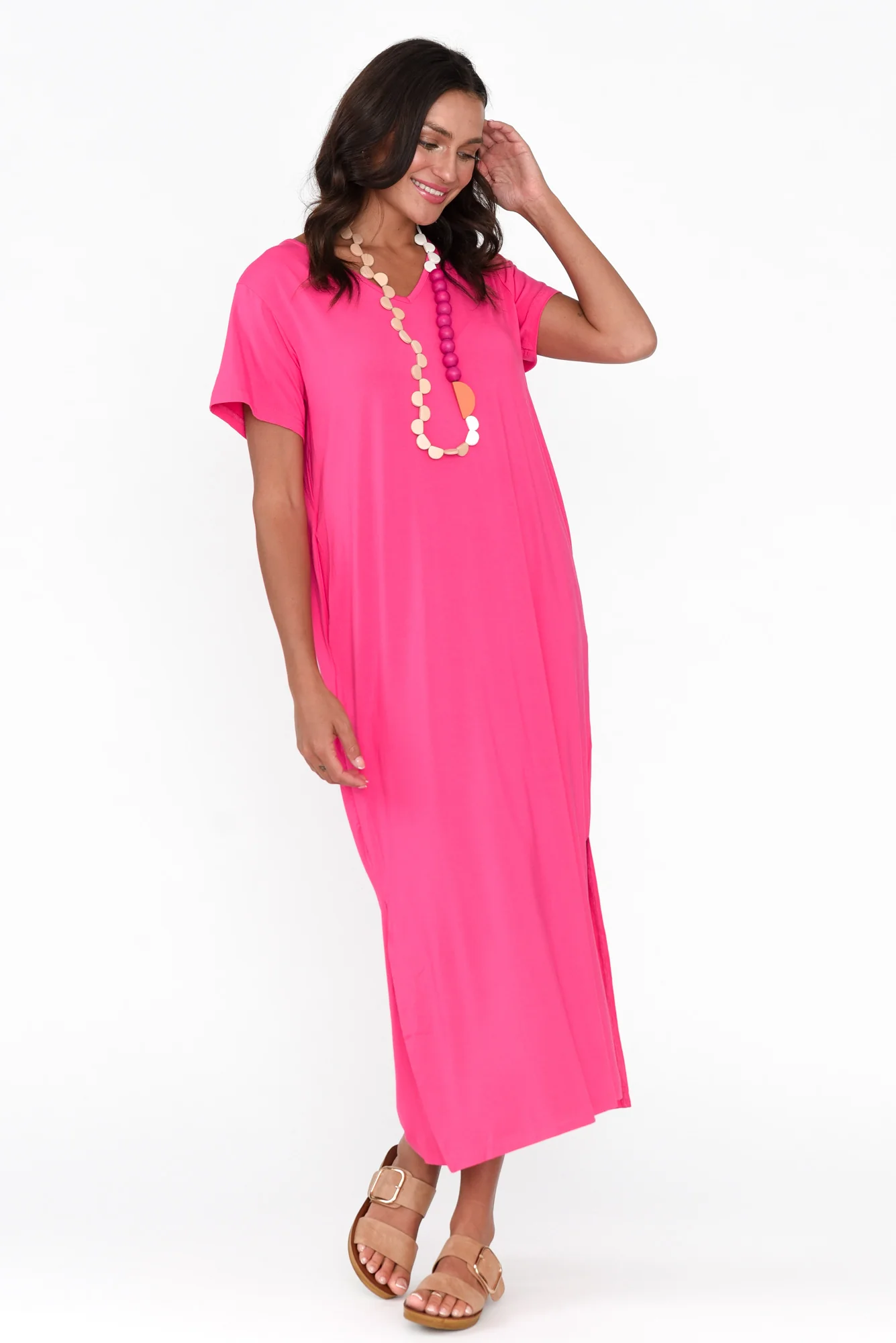 Jena Hot Pink Bamboo Maxi Dress