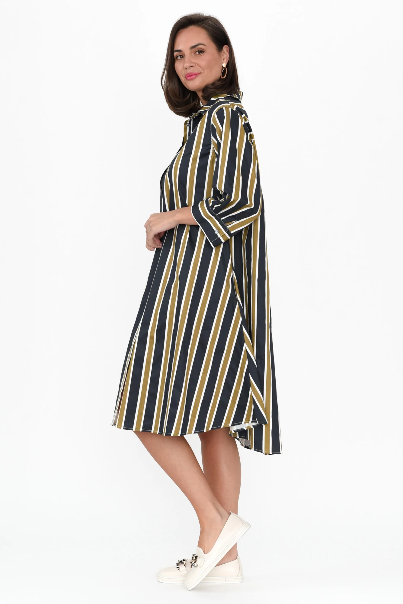 Violeta Navy Stripe Cotton Shirt Dress