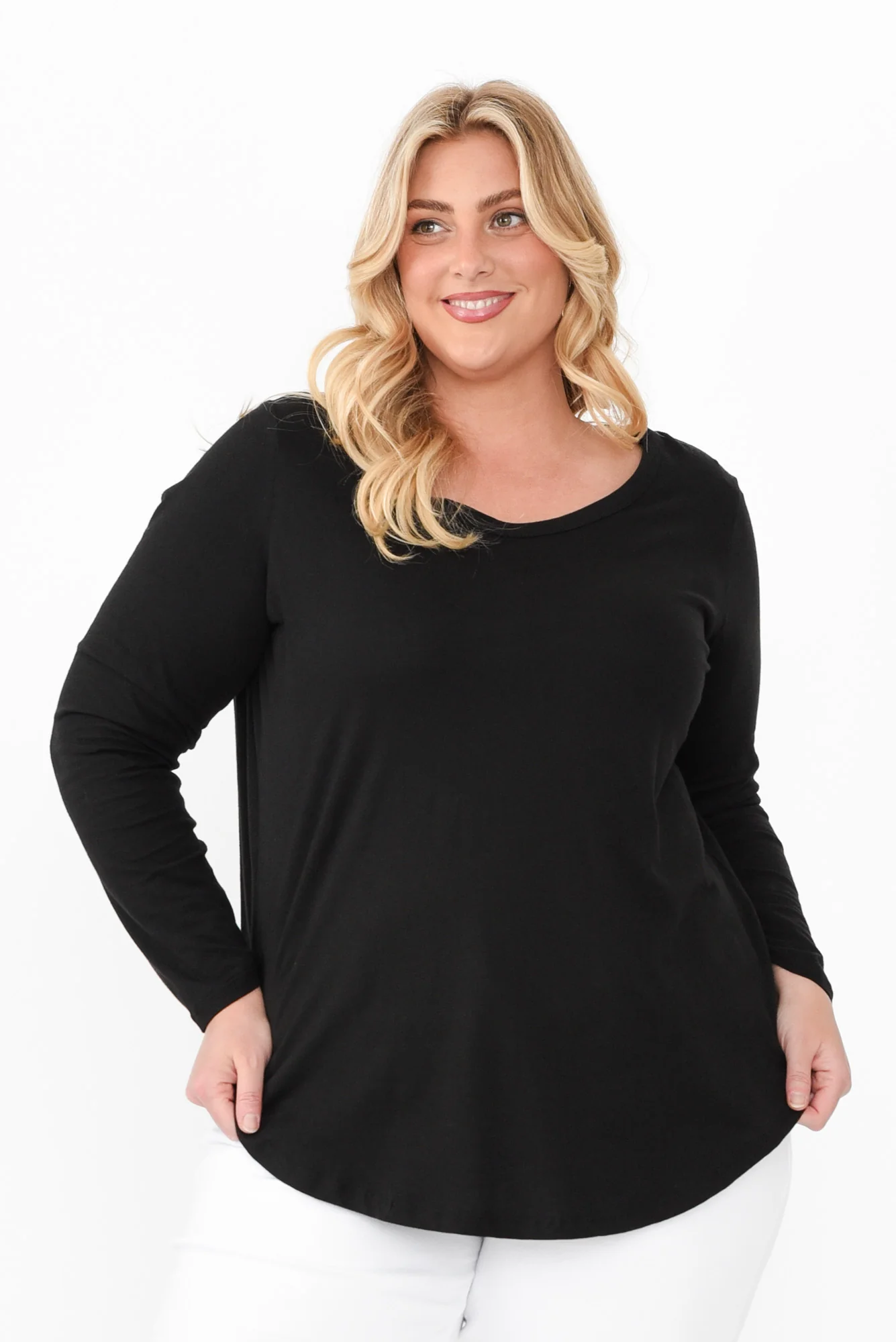Megan Black Cotton Long Sleeve Top