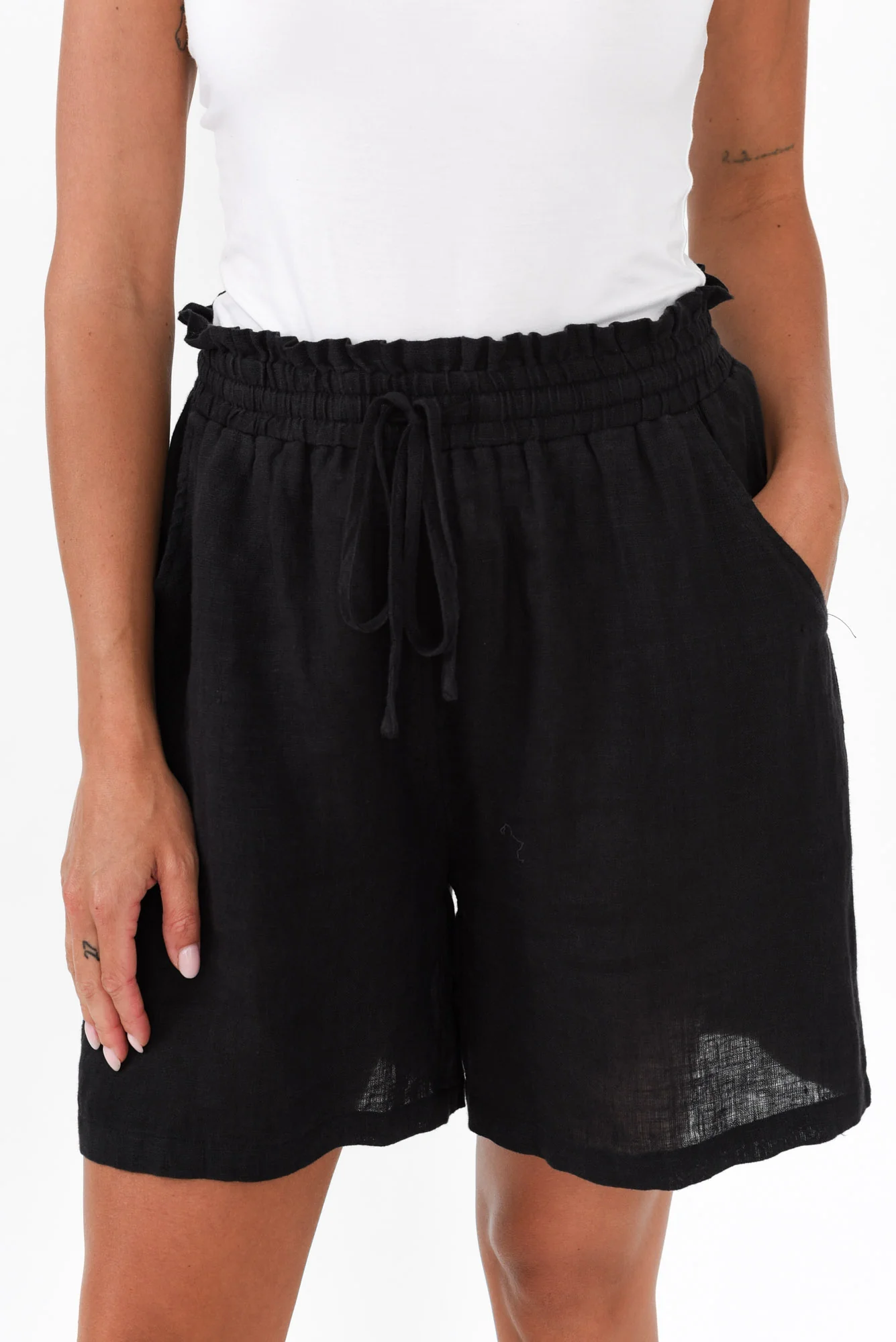 Astoria Black Linen Drawstring Shorts