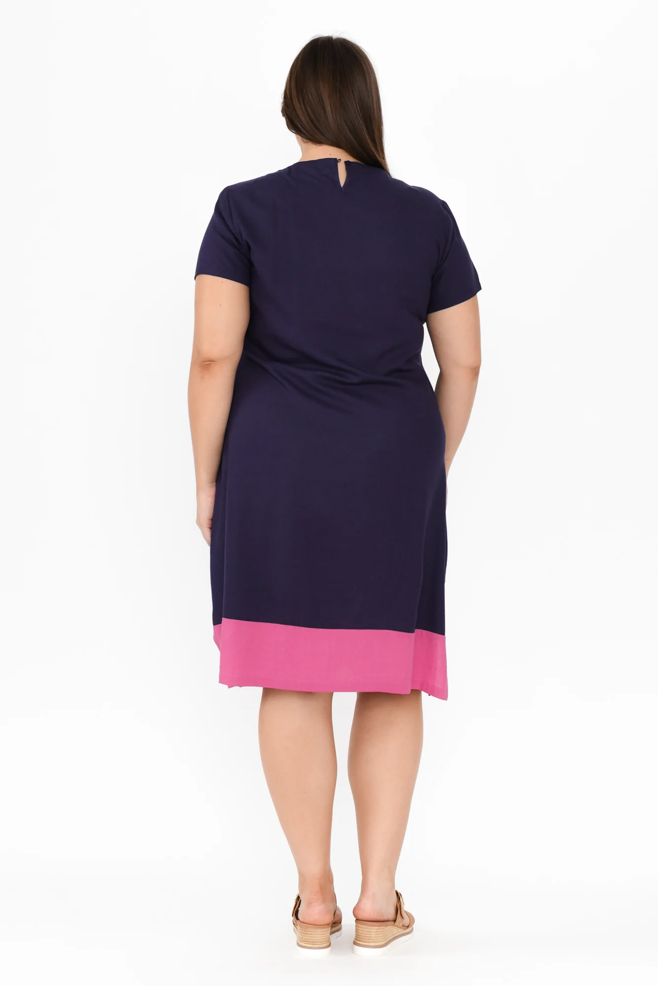 Elwood Navy Splice Linen Blend Dress