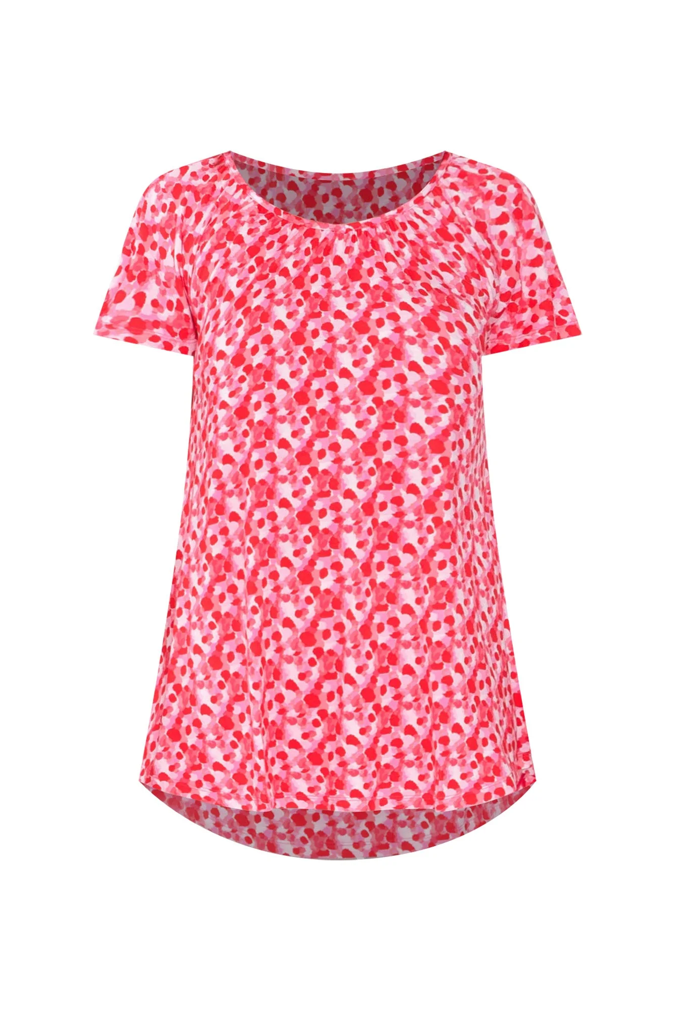 Cora Pink Spot Bamboo Blend Shirred Top
