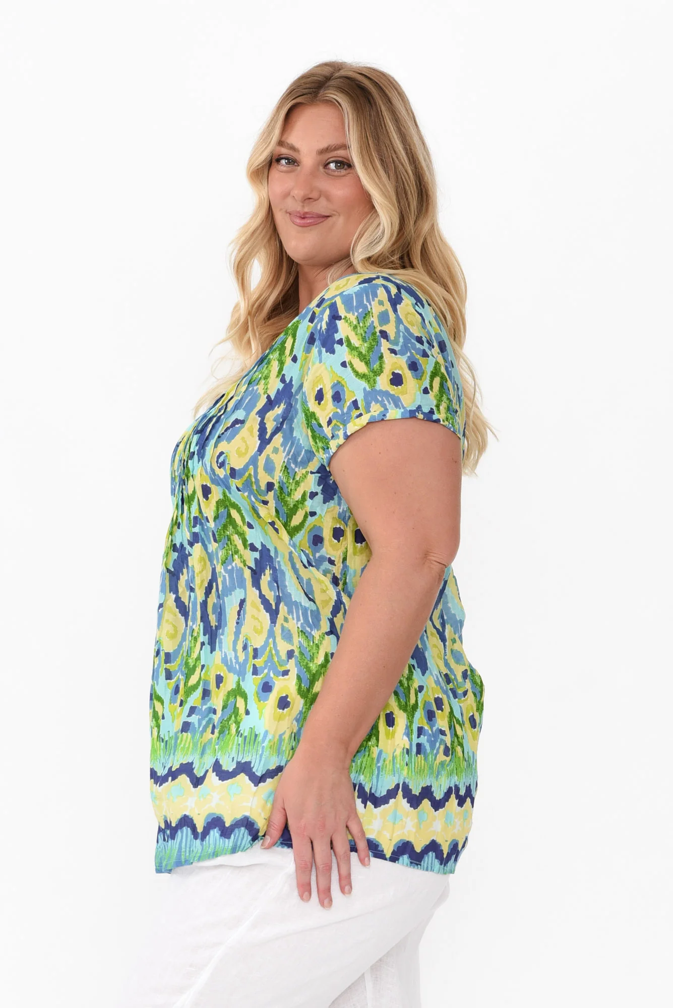 Fia Aqua Garden Crinkle Cotton Top