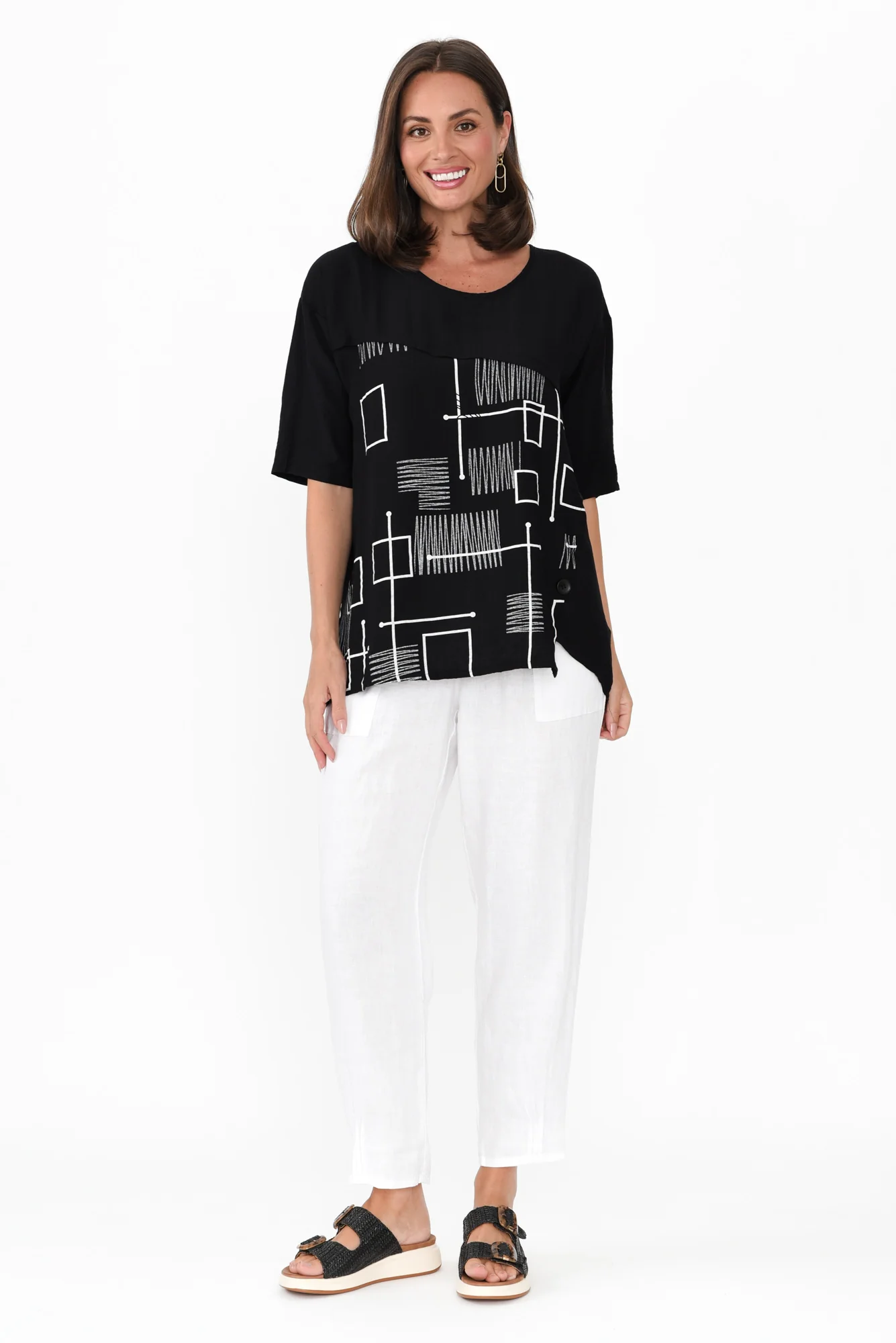 Sabra Black Geo Diagonal Seam Top