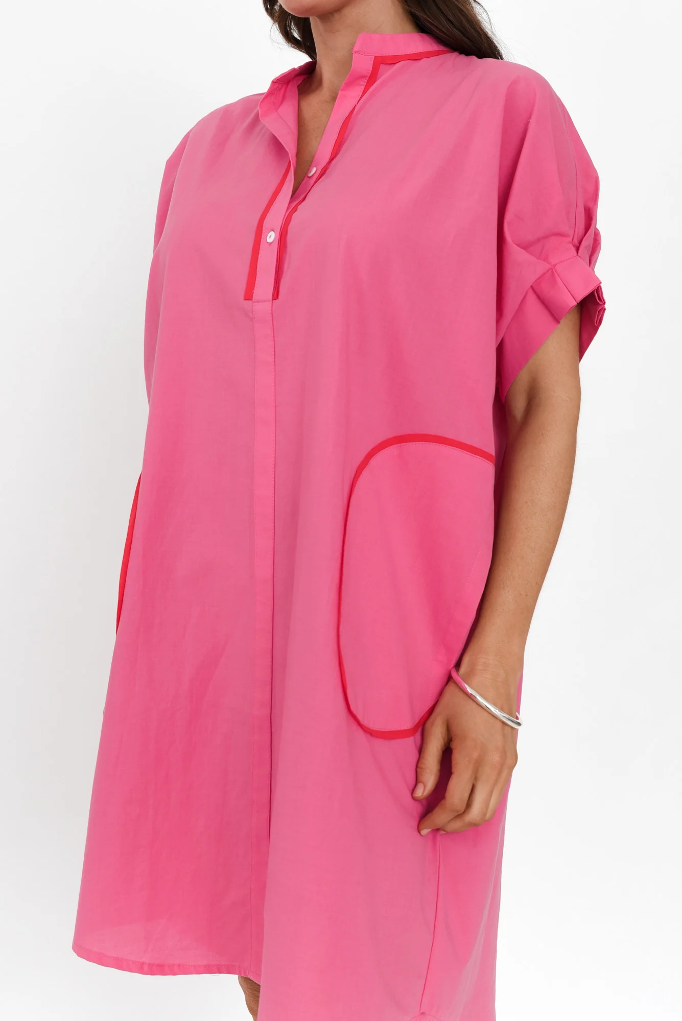 Ellen Pink Contrast Cotton Poplin Dress