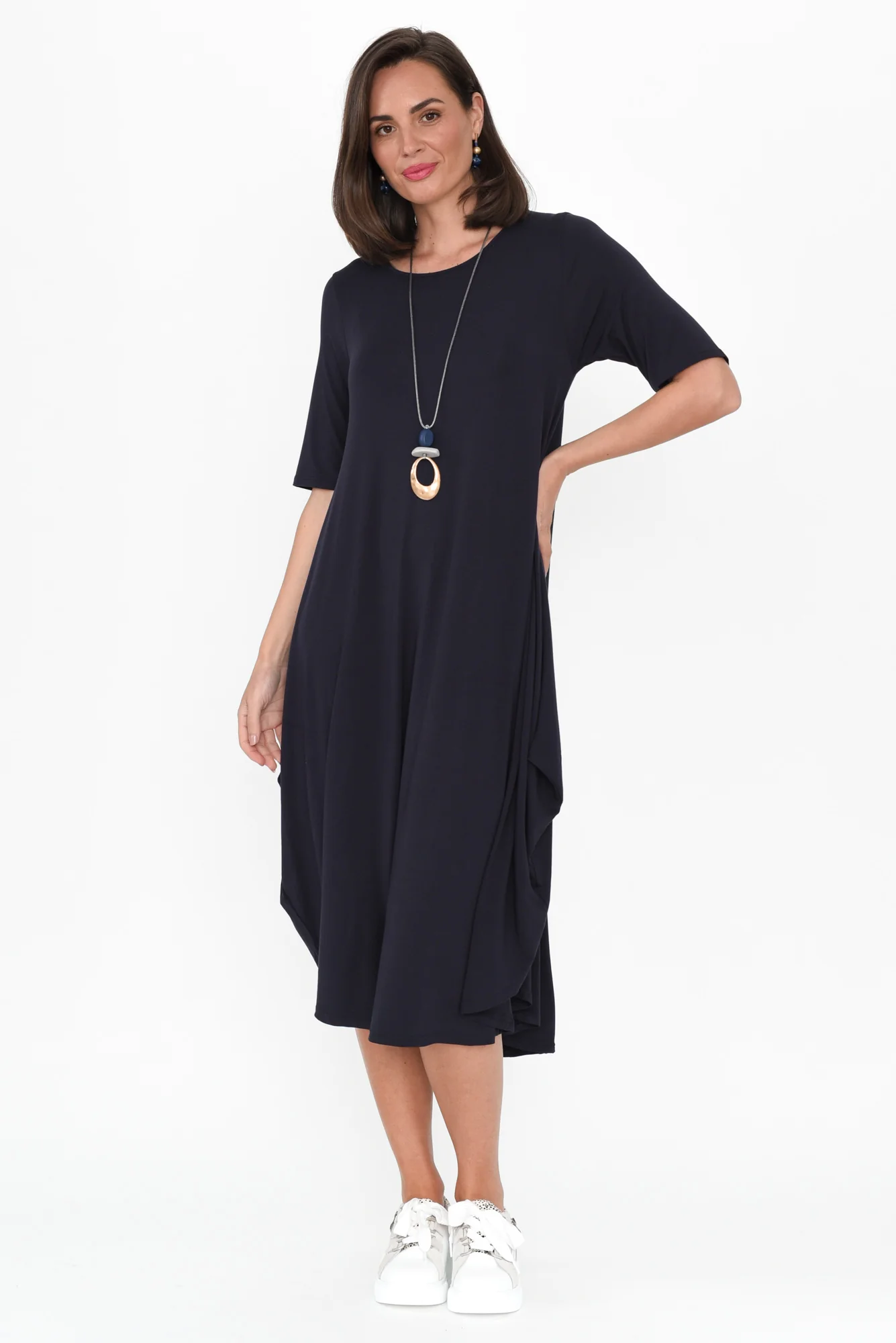 Navy Micro Modal Tri Drape Dress