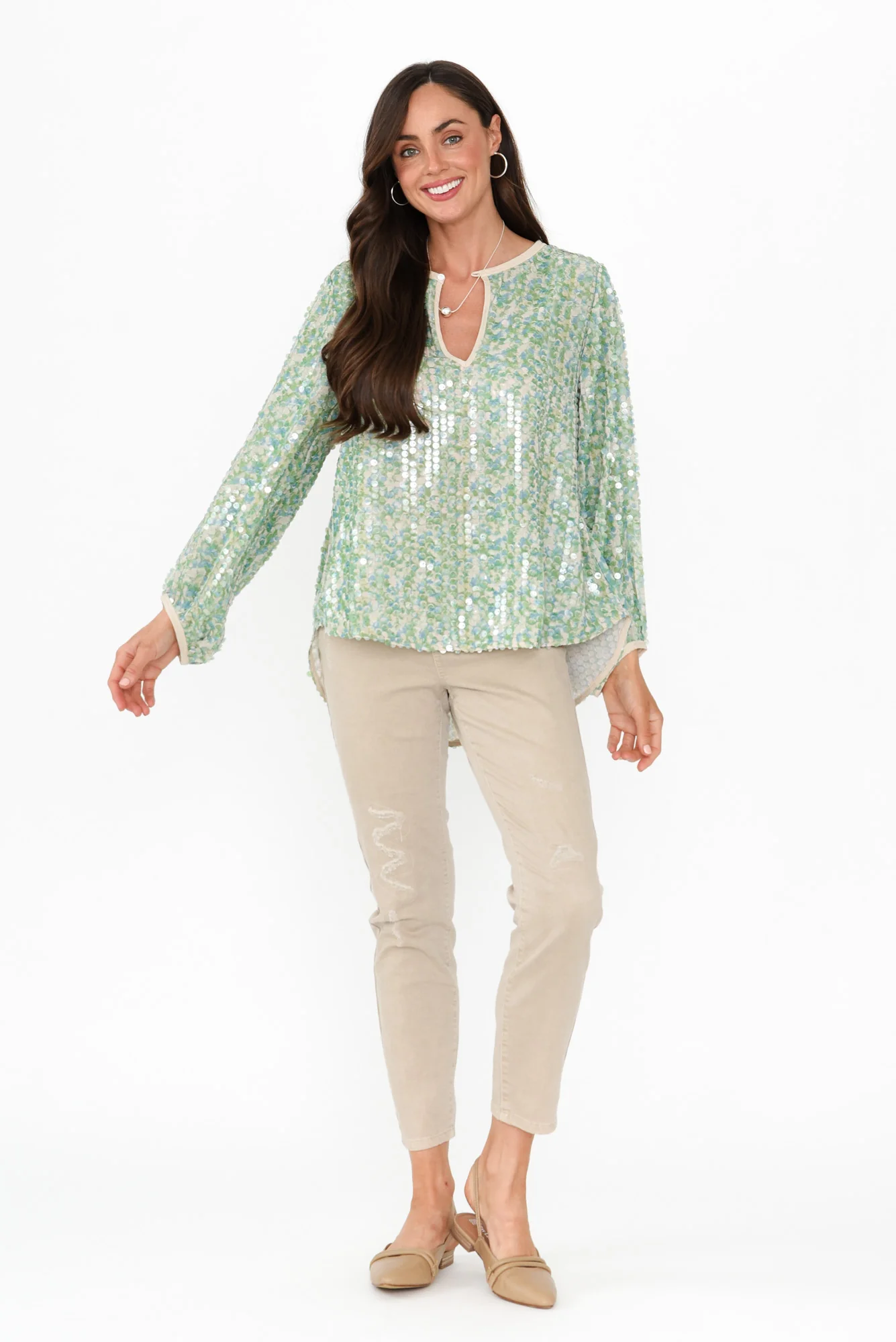 Sebina Green Sequin Top