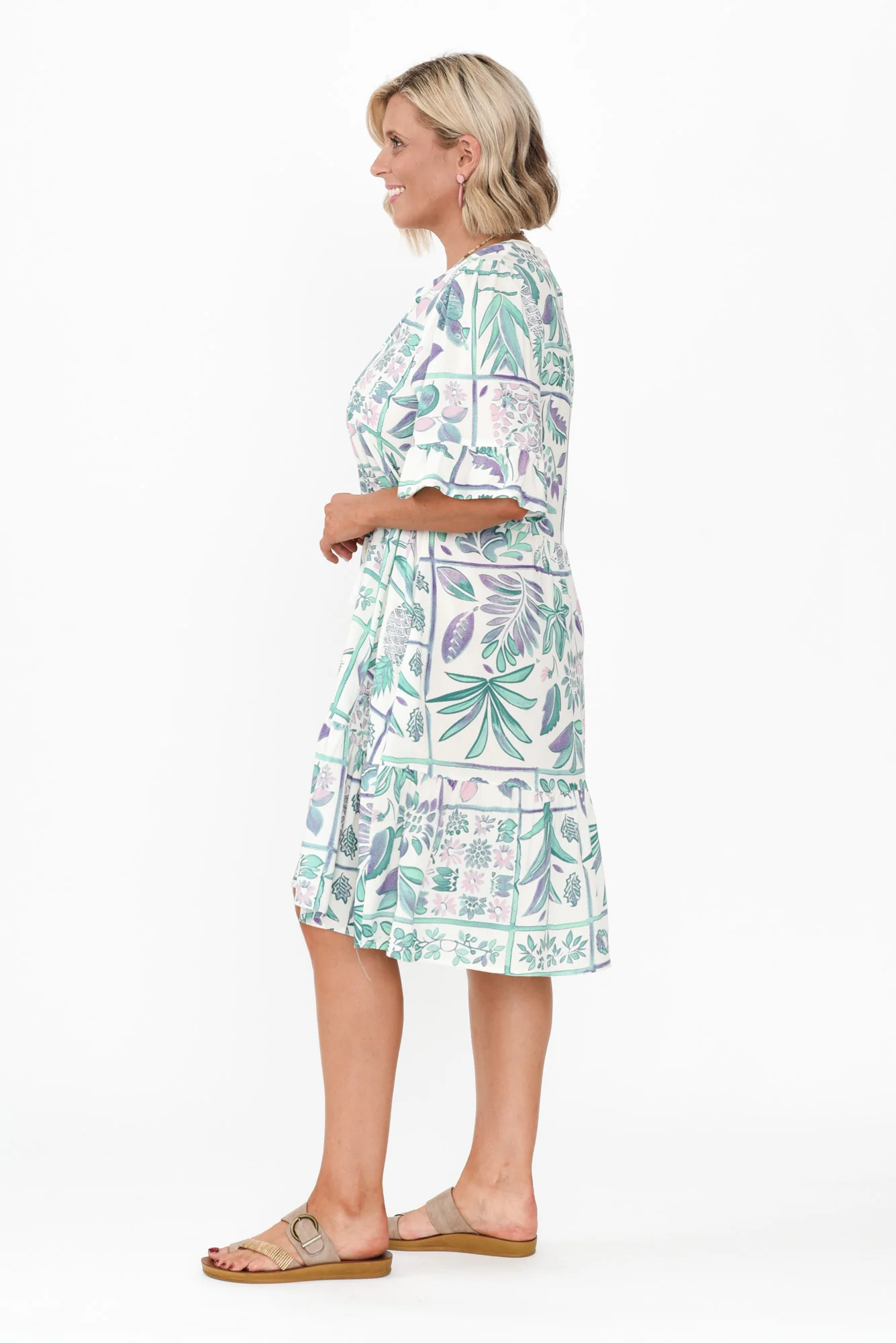 Zorita White Tropical Frill Sleeve Dress