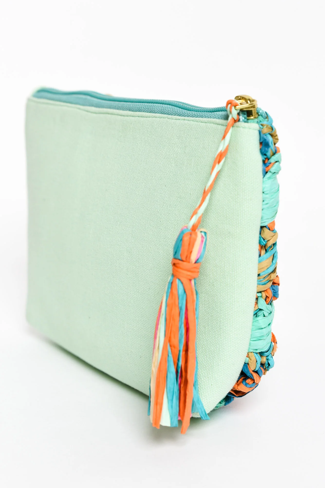 Nebula Turquoise Braided Raffia Clutch