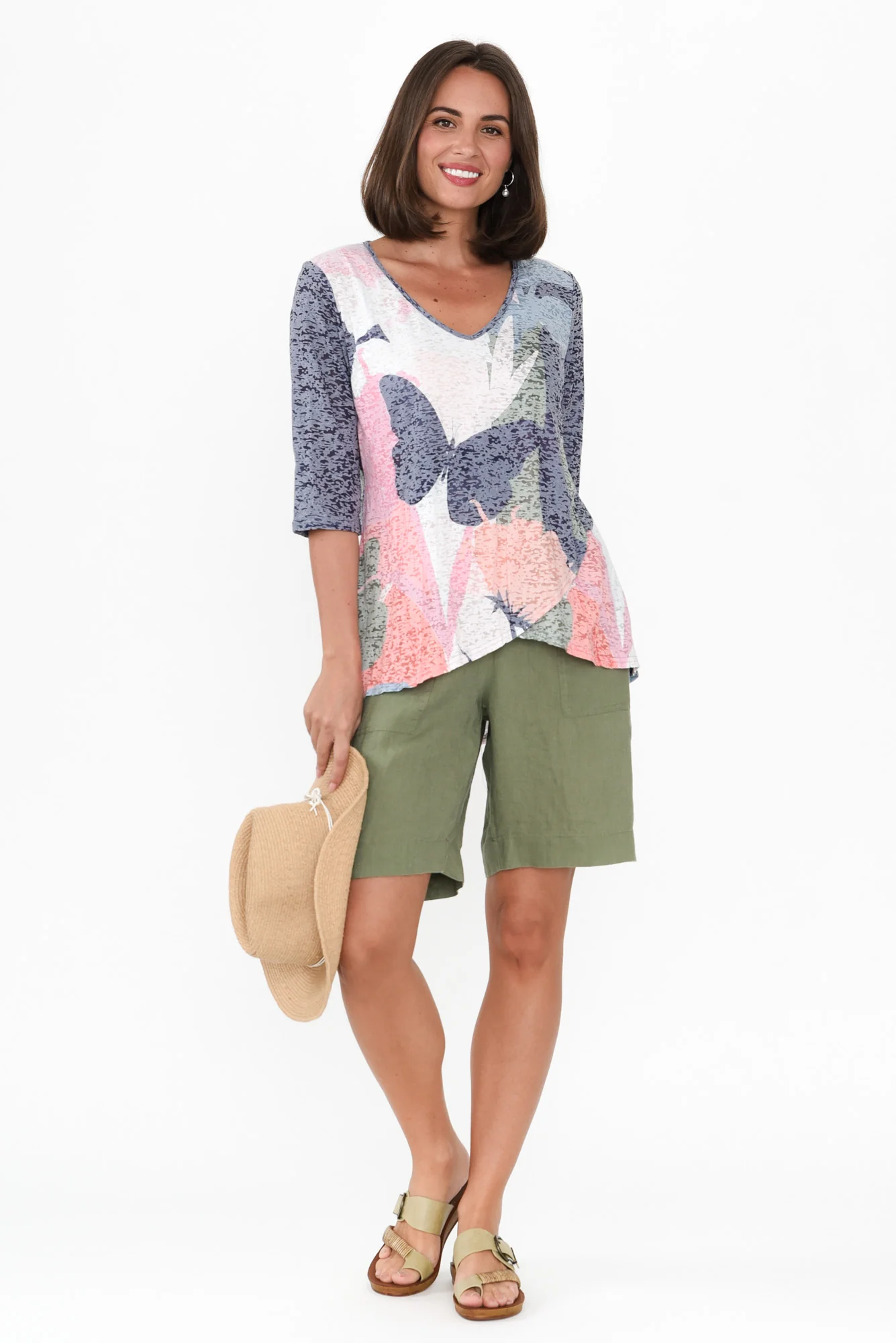 Skyros Navy Garden 3/4 Sleeve Top