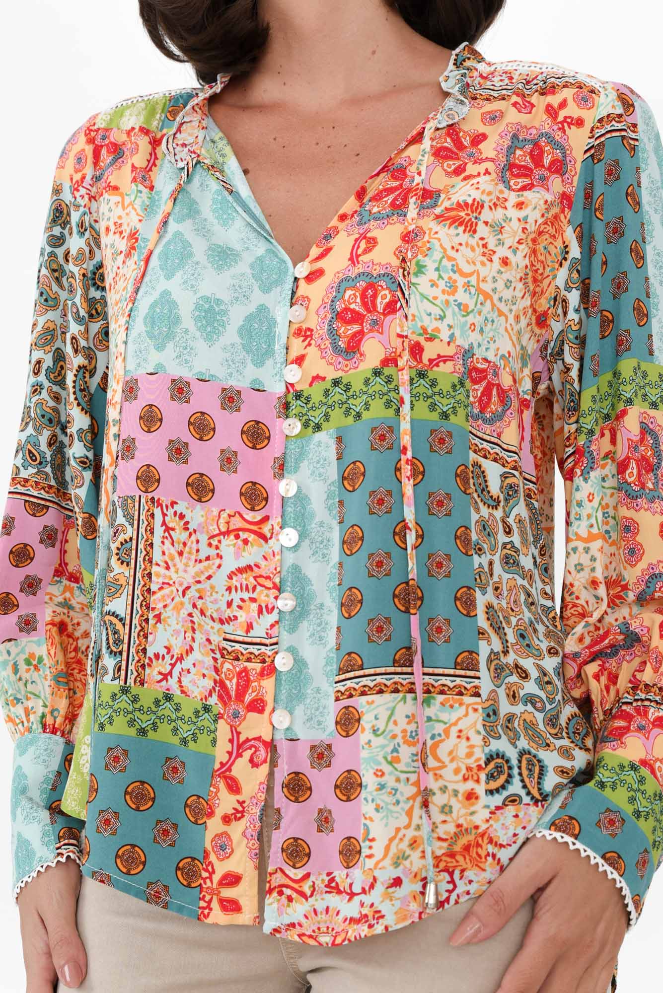 Sidra Yellow Mosaic Button Blouse