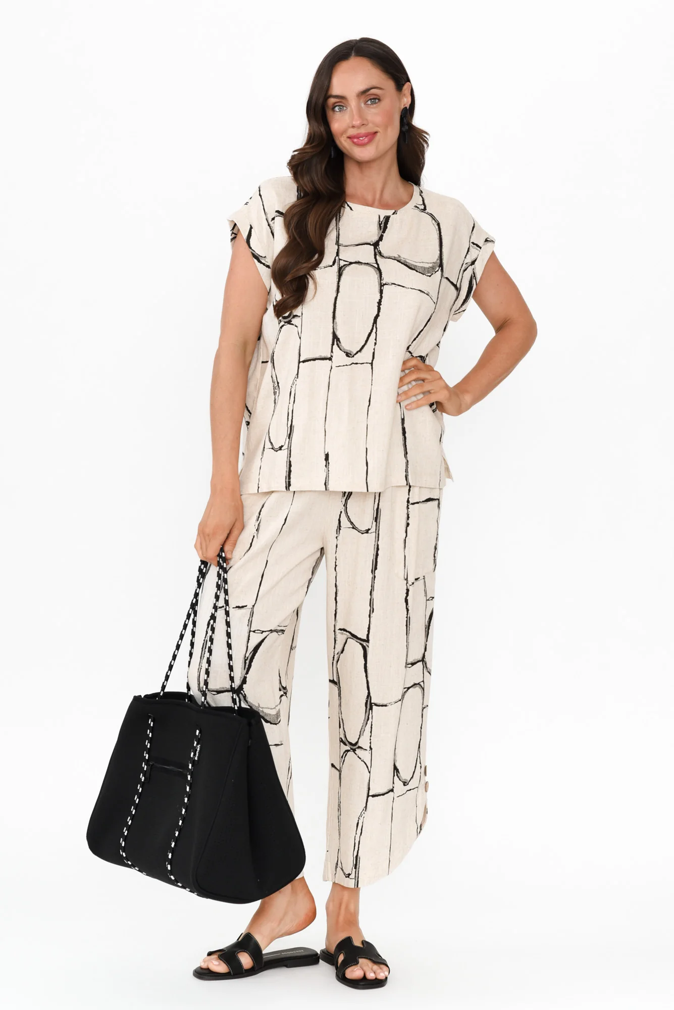 Scotty Beige Geo Linen Cotton Pants