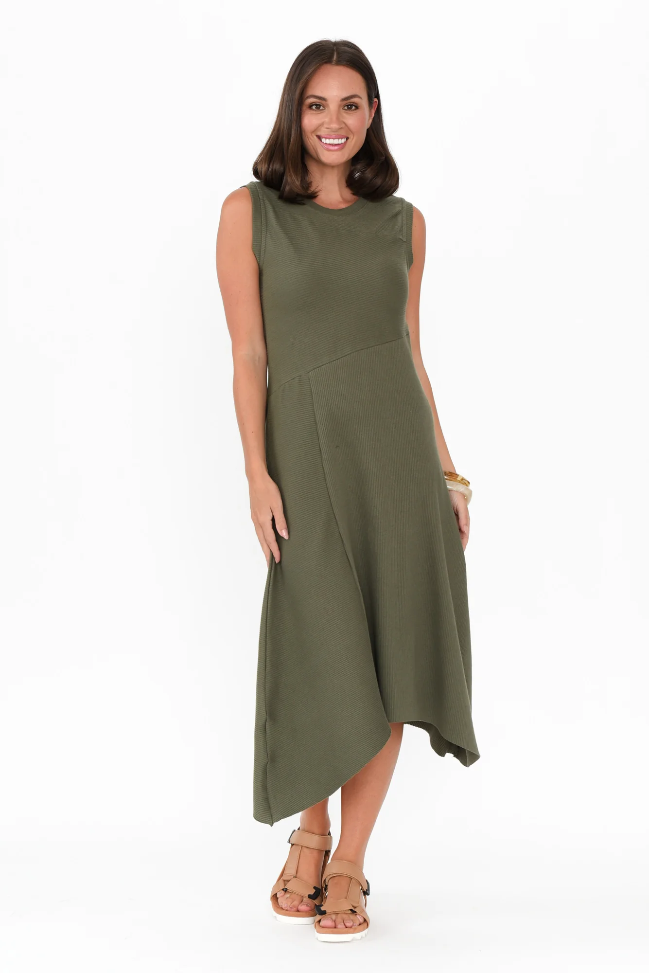 Safia Khaki Cotton Rib Dress