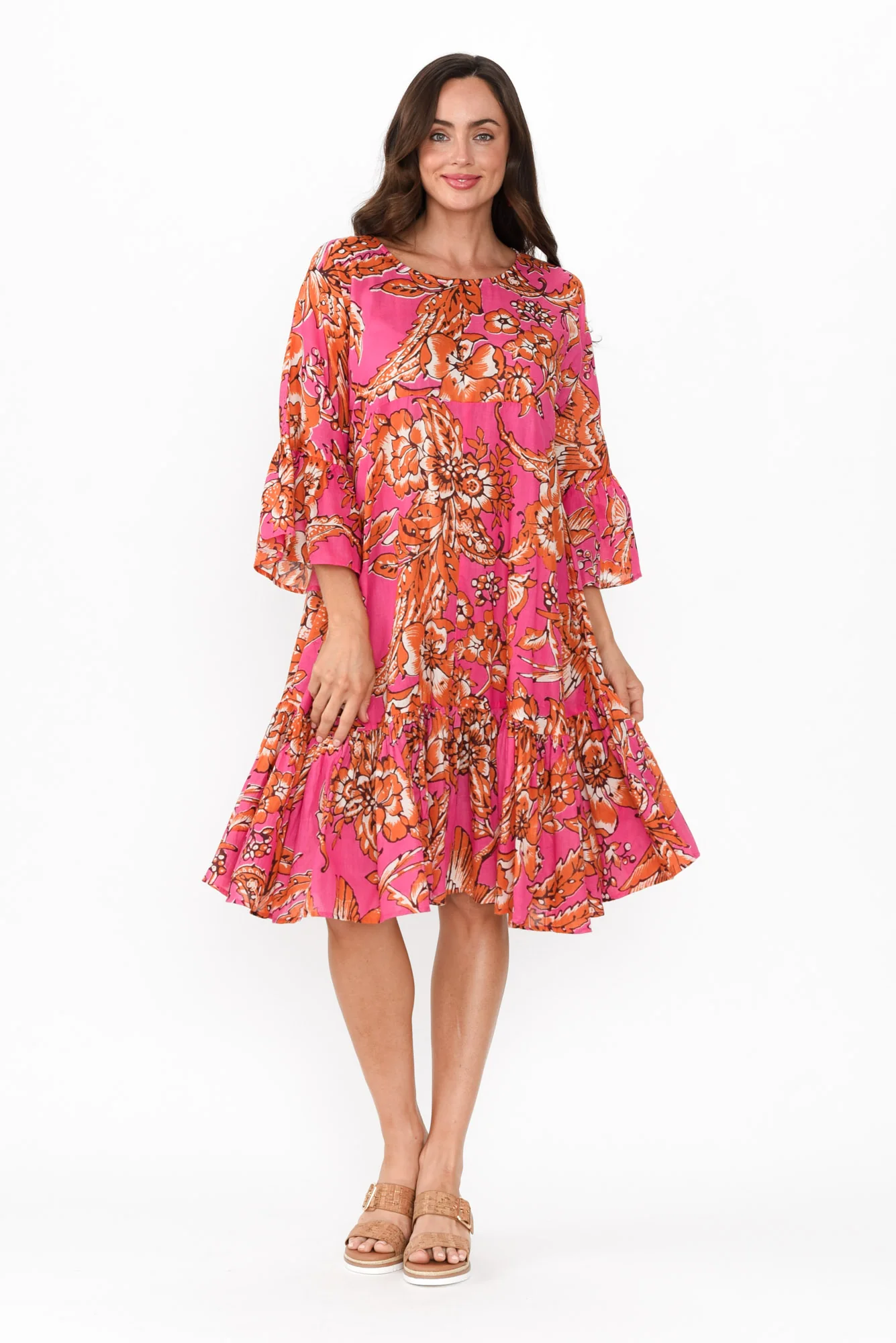 Lucia Orange Garden Cotton Dress