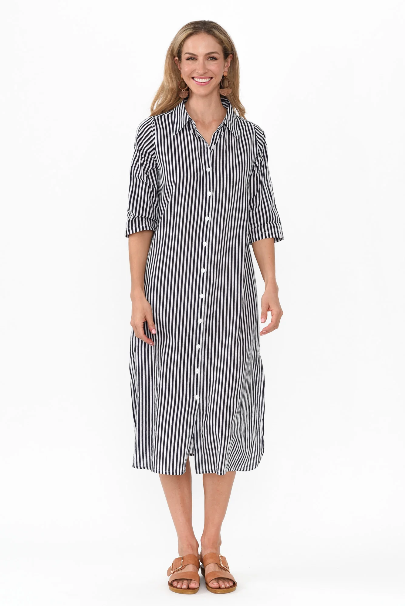 Tricia Navy Stripe Cotton Shirt Dress
