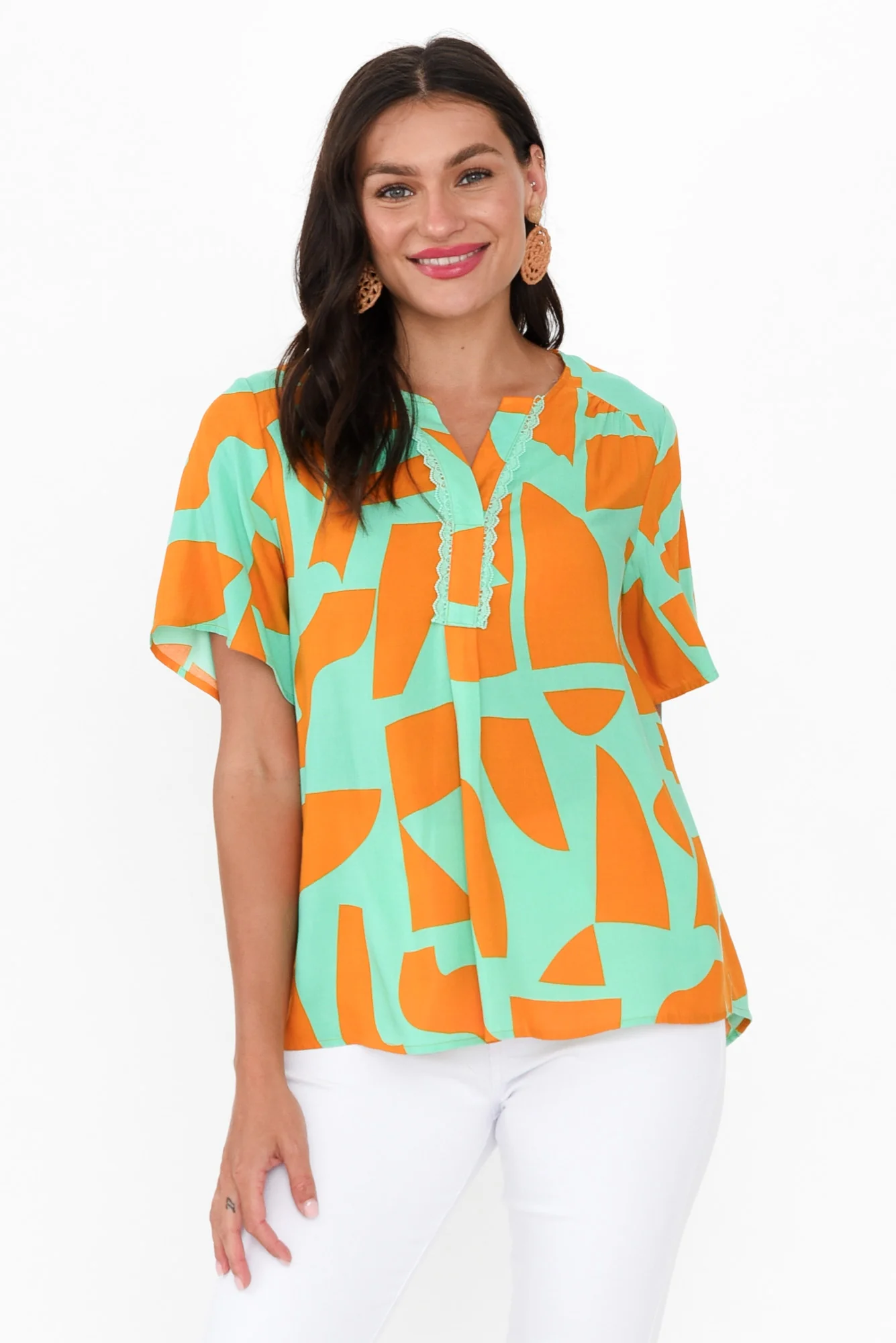 Adrina Teal Abstract Top
