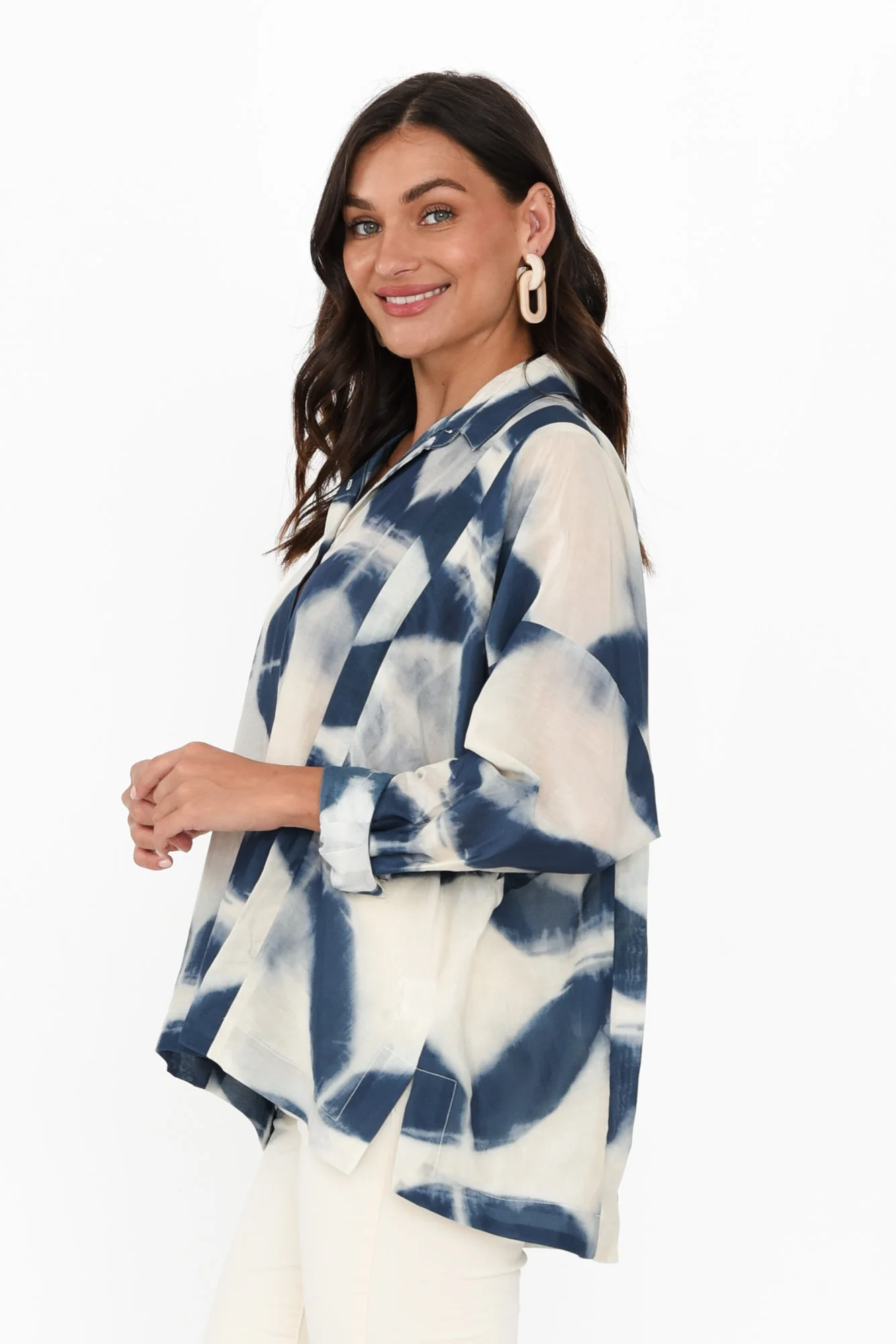 Arona Blue Diamond Cotton Silk Shirt