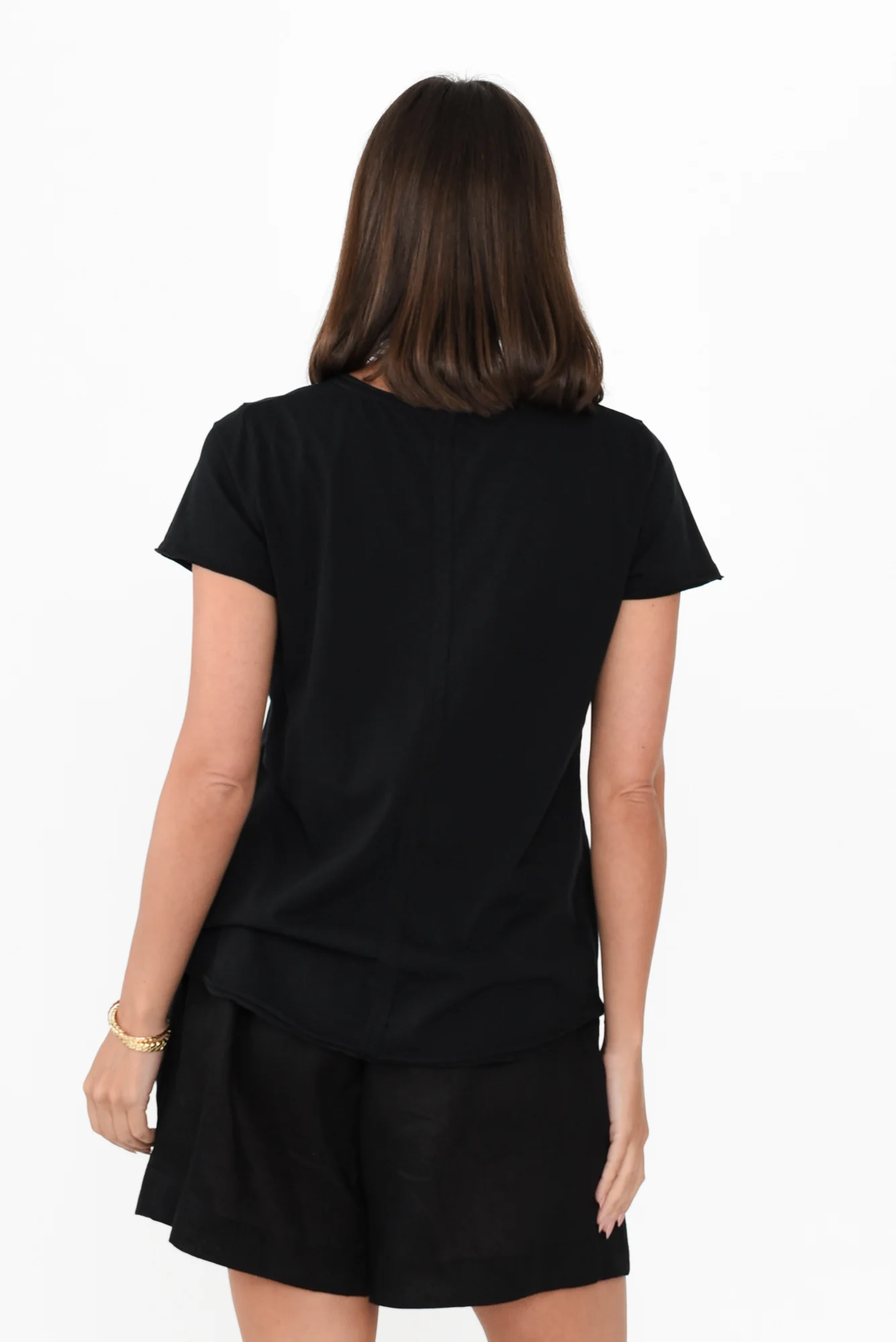 Maggie Black Cotton Vee Tee
