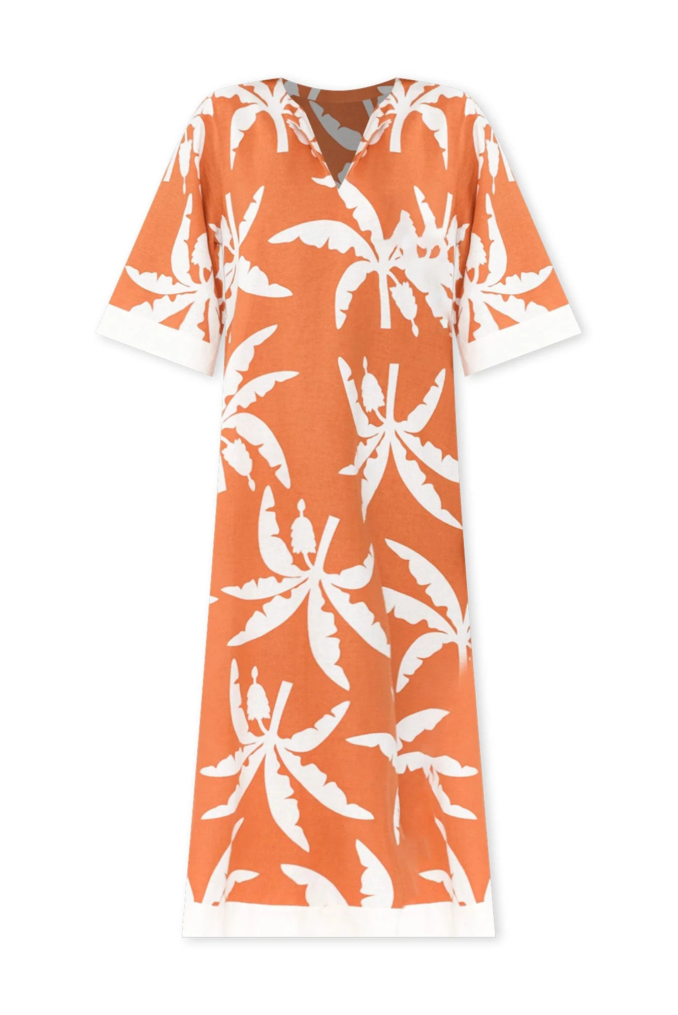 Tessie Orange Tropical Linen Kaftan