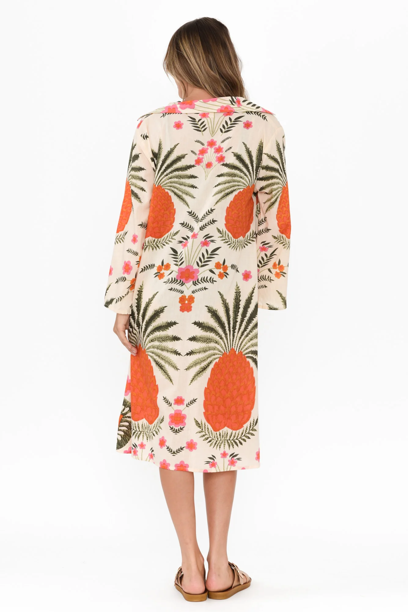 Stav Orange Tropical Cotton Button Kaftan