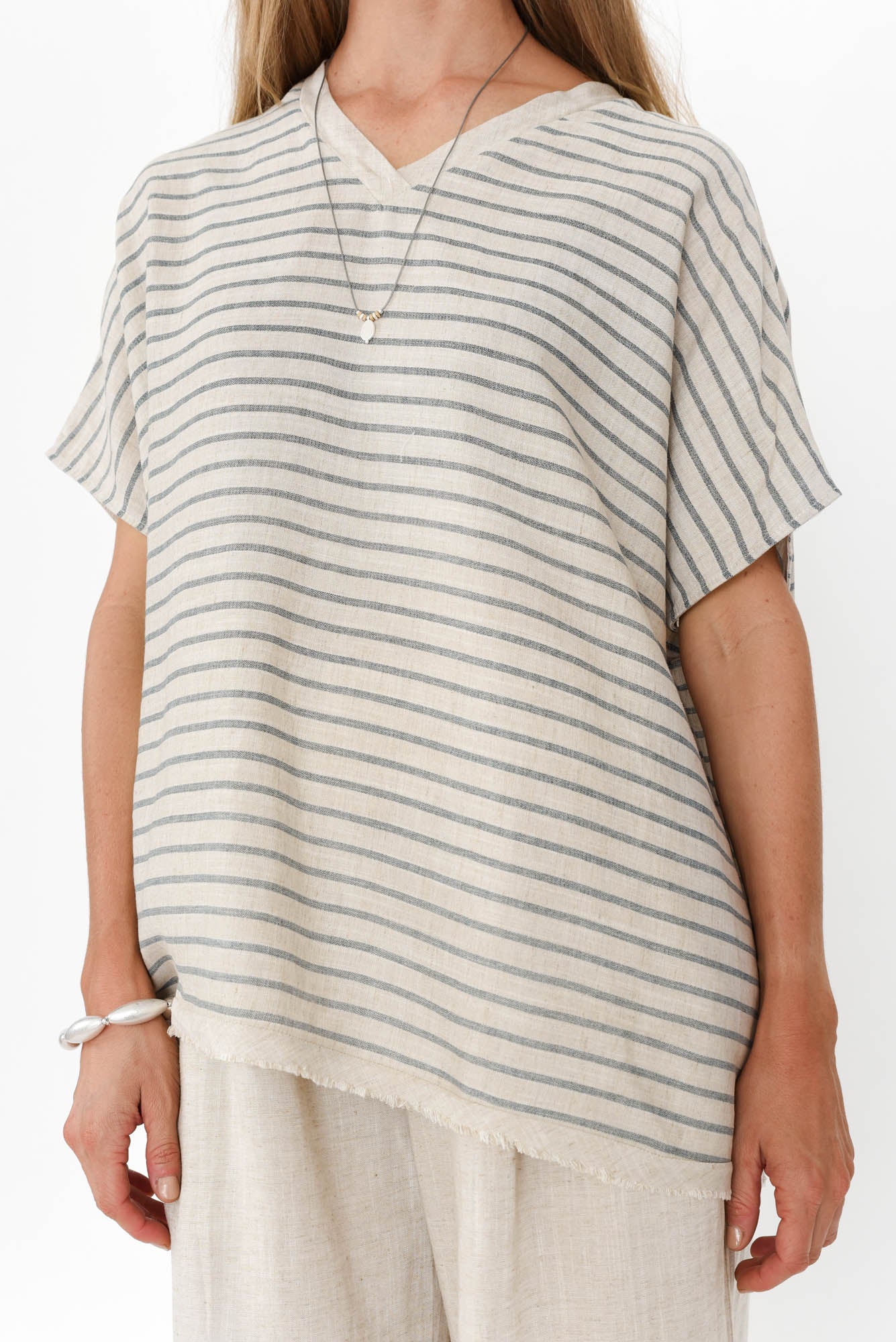 Hanley Beige Stripe Linen Blend Top