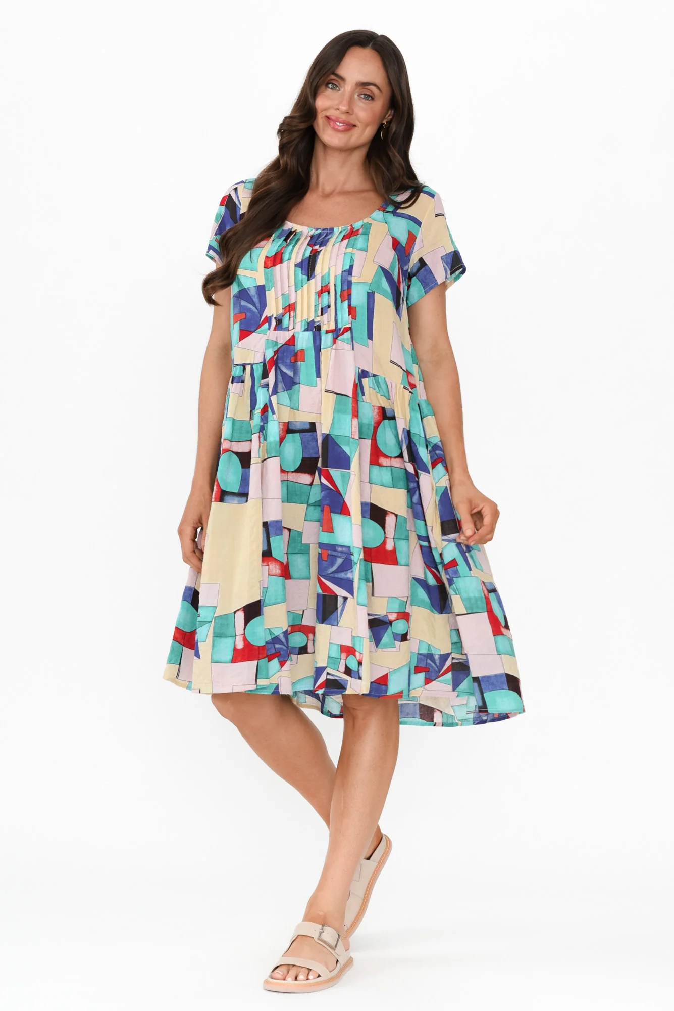 Hanoi Blue Geo Cotton Blend Dress