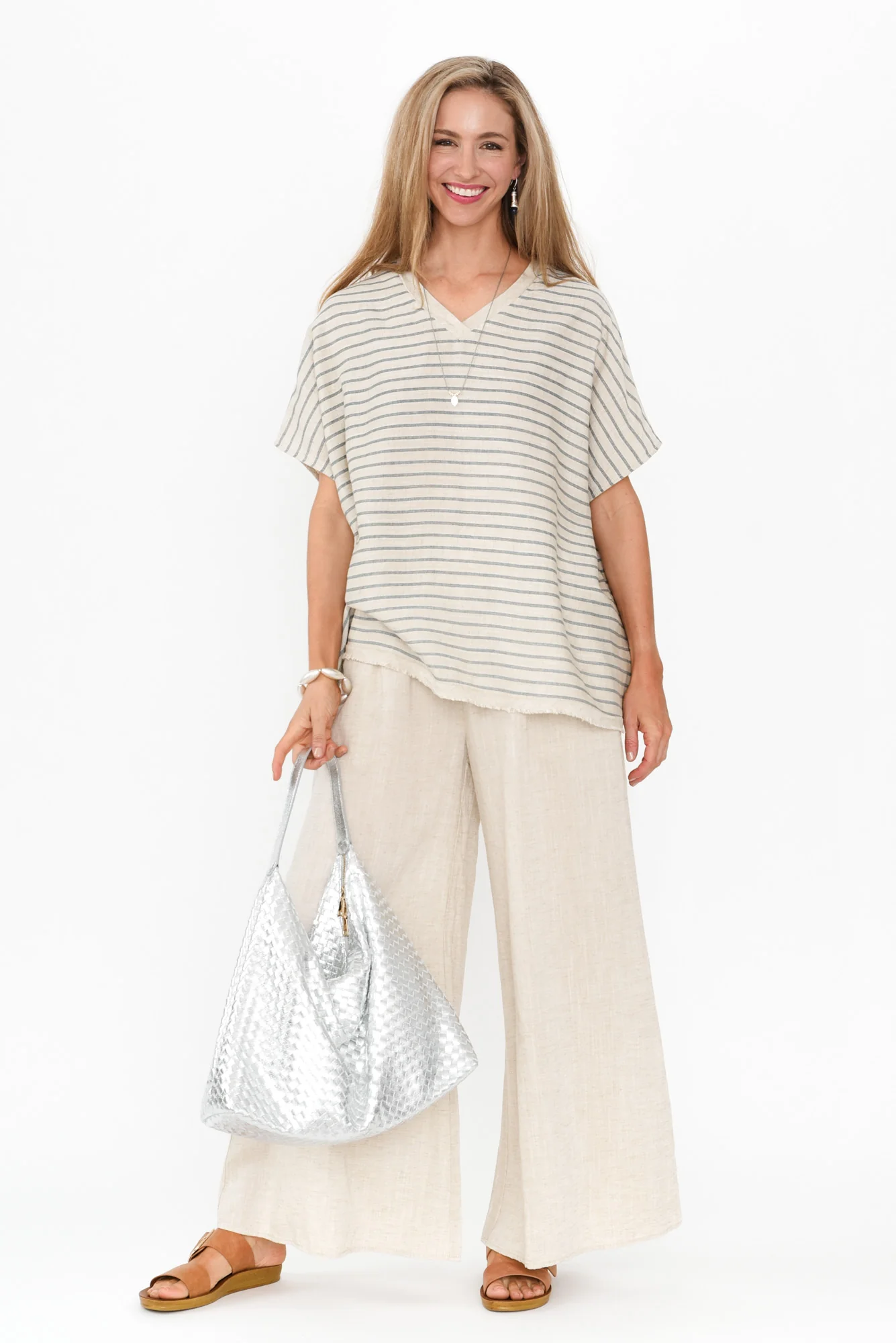 Hanley Beige Stripe Linen Blend Top
