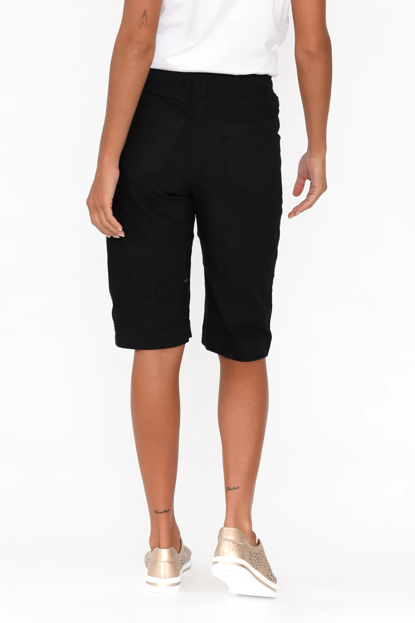Asha Black Cotton Blend Drawstring Shorts