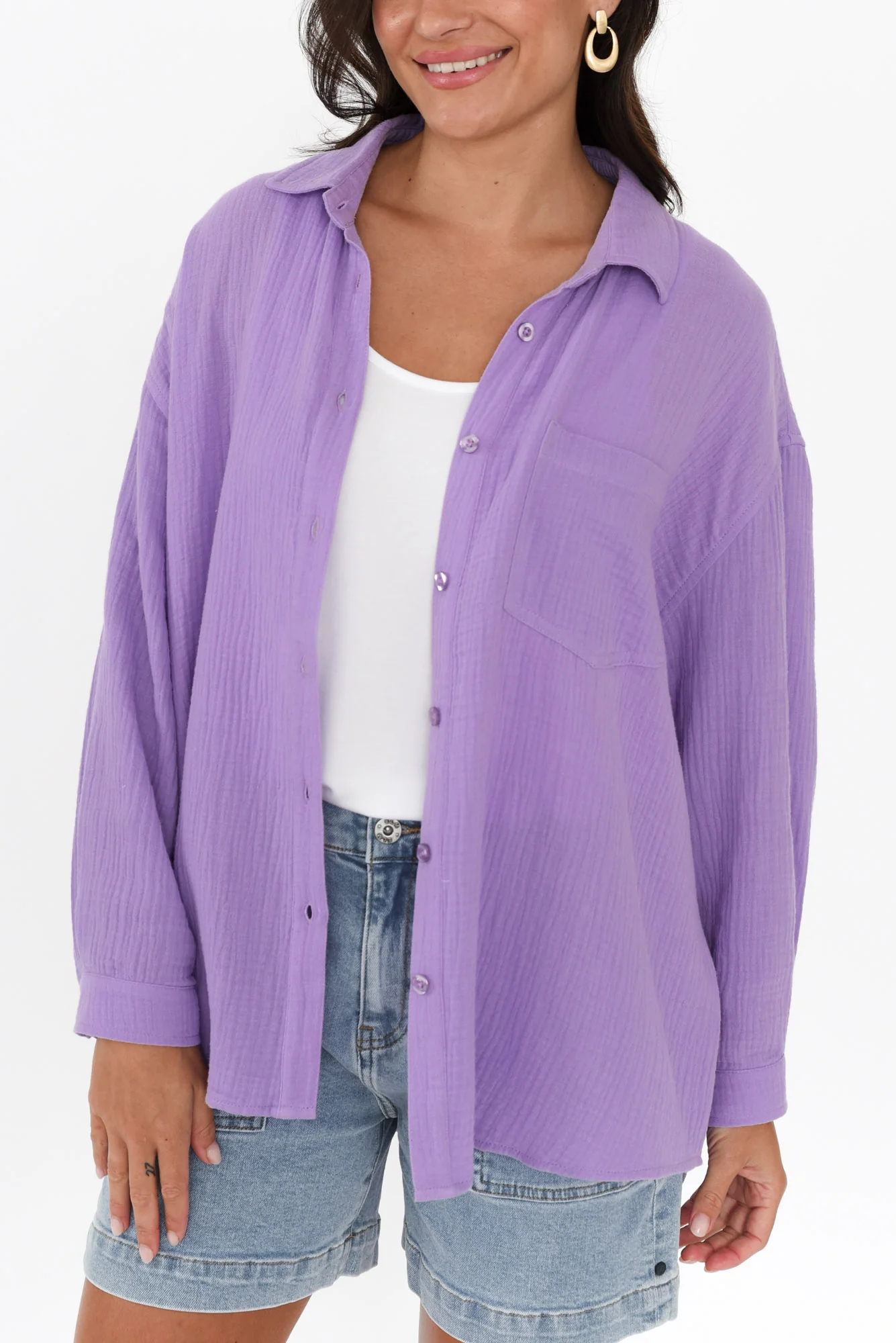 Natalia Lilac Cotton Cheesecloth Shirt