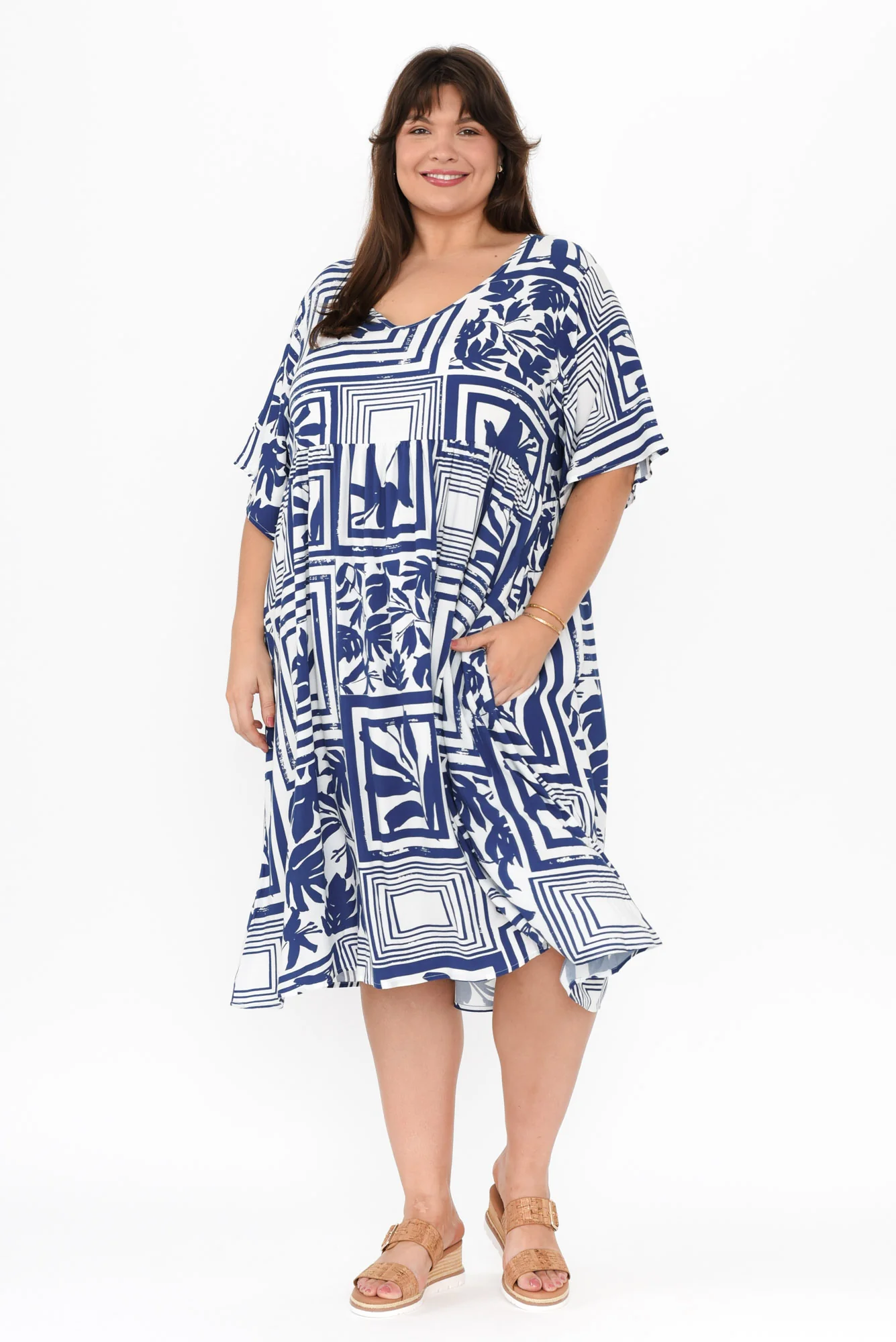 Sharlene Blue Tile Midi Dress