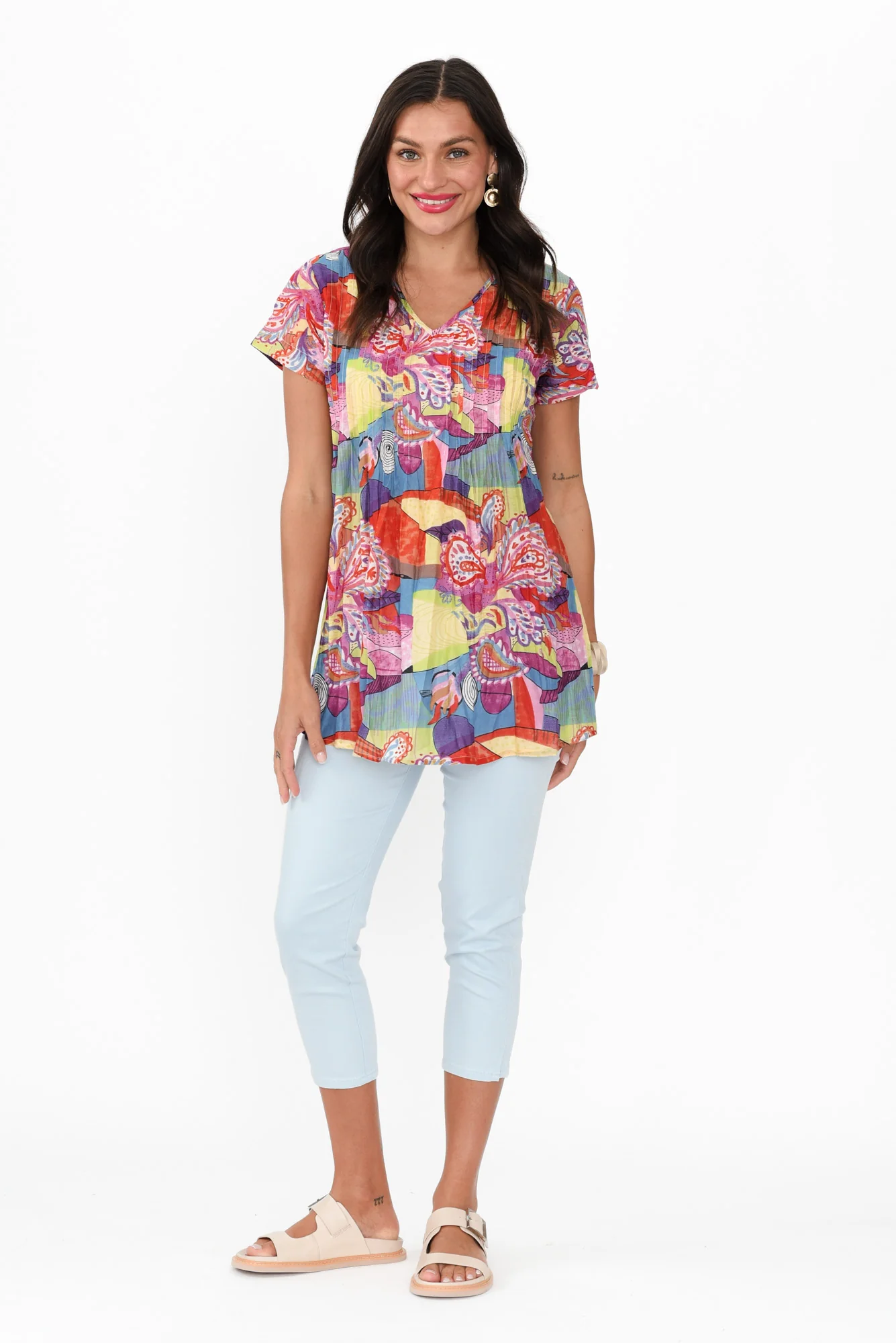 Reed Blue Stretch Cotton Capri Pants