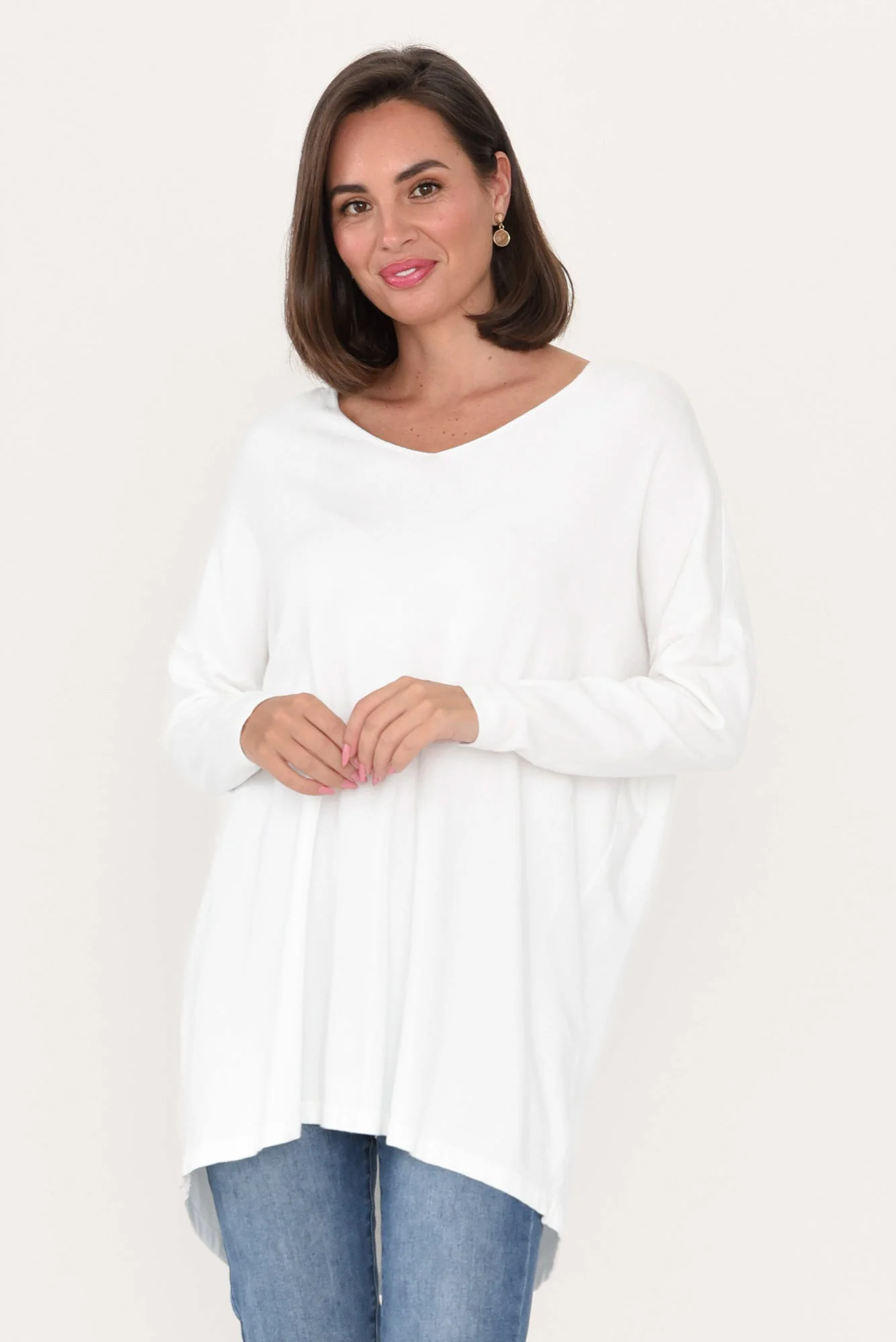 Piper White V Neck Knit Jumper
