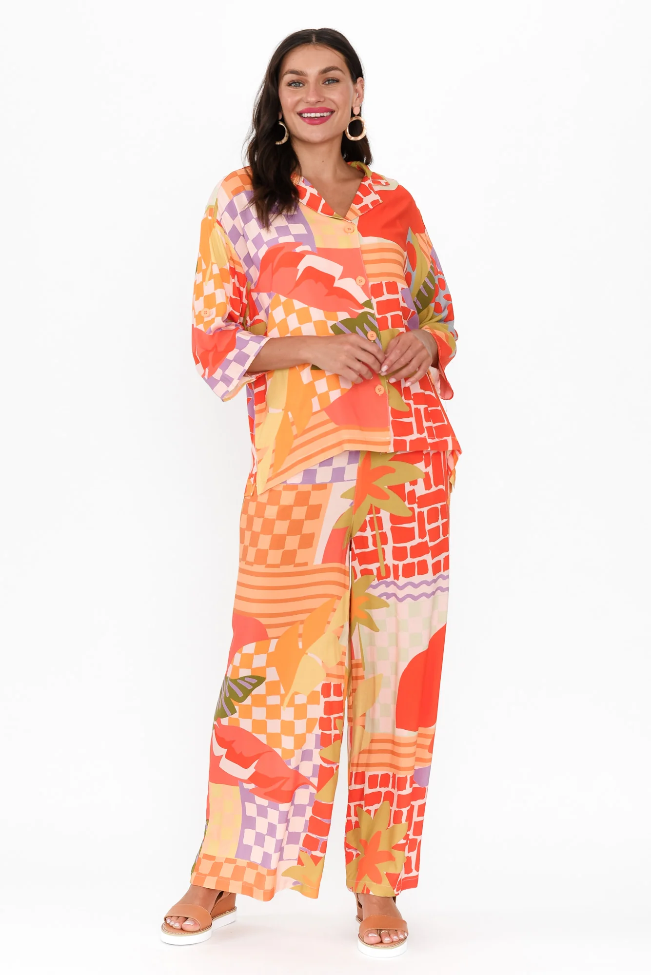 Deb Red Geo Collared Shirt