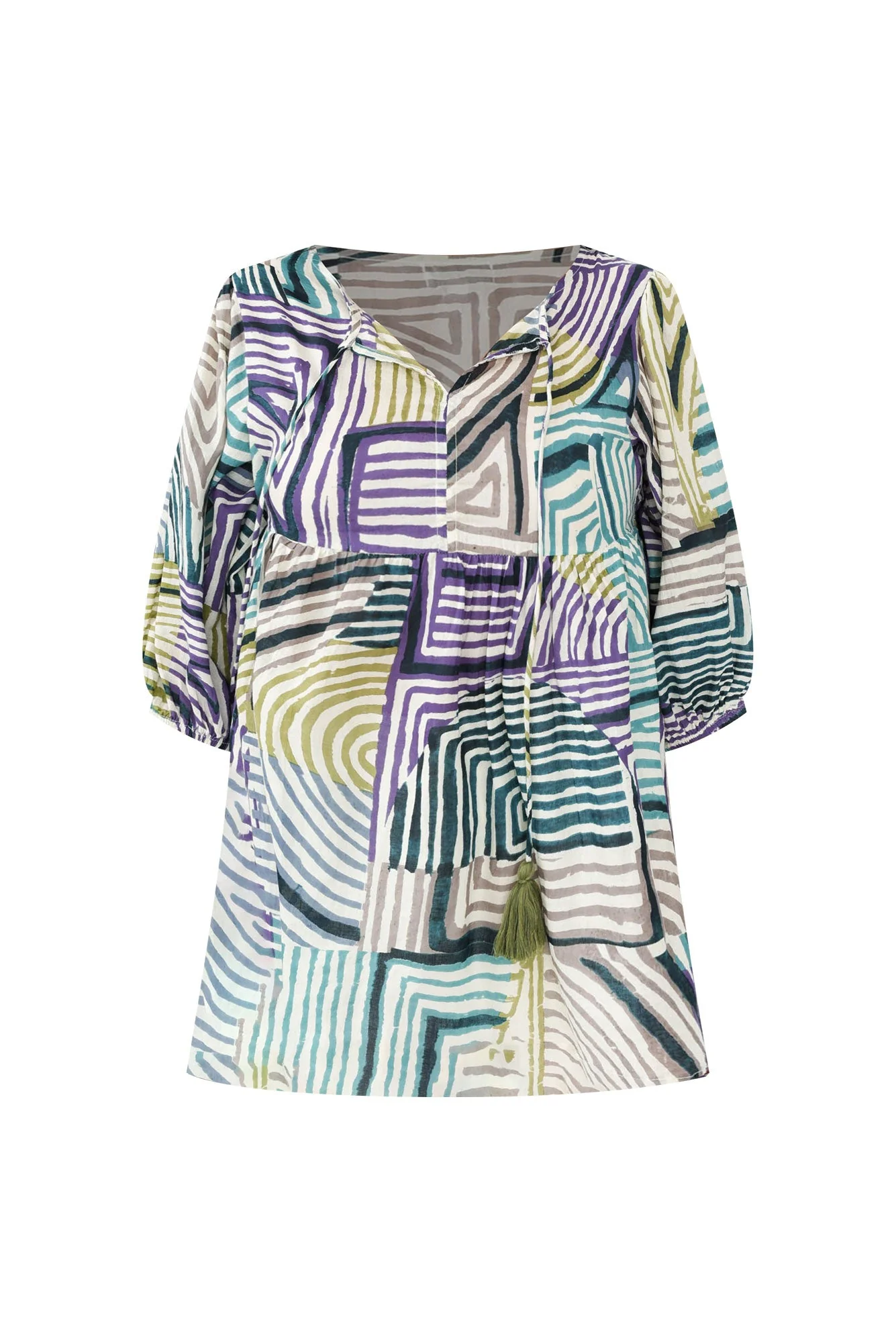 Rosa Green Ripple Cotton Tie Top