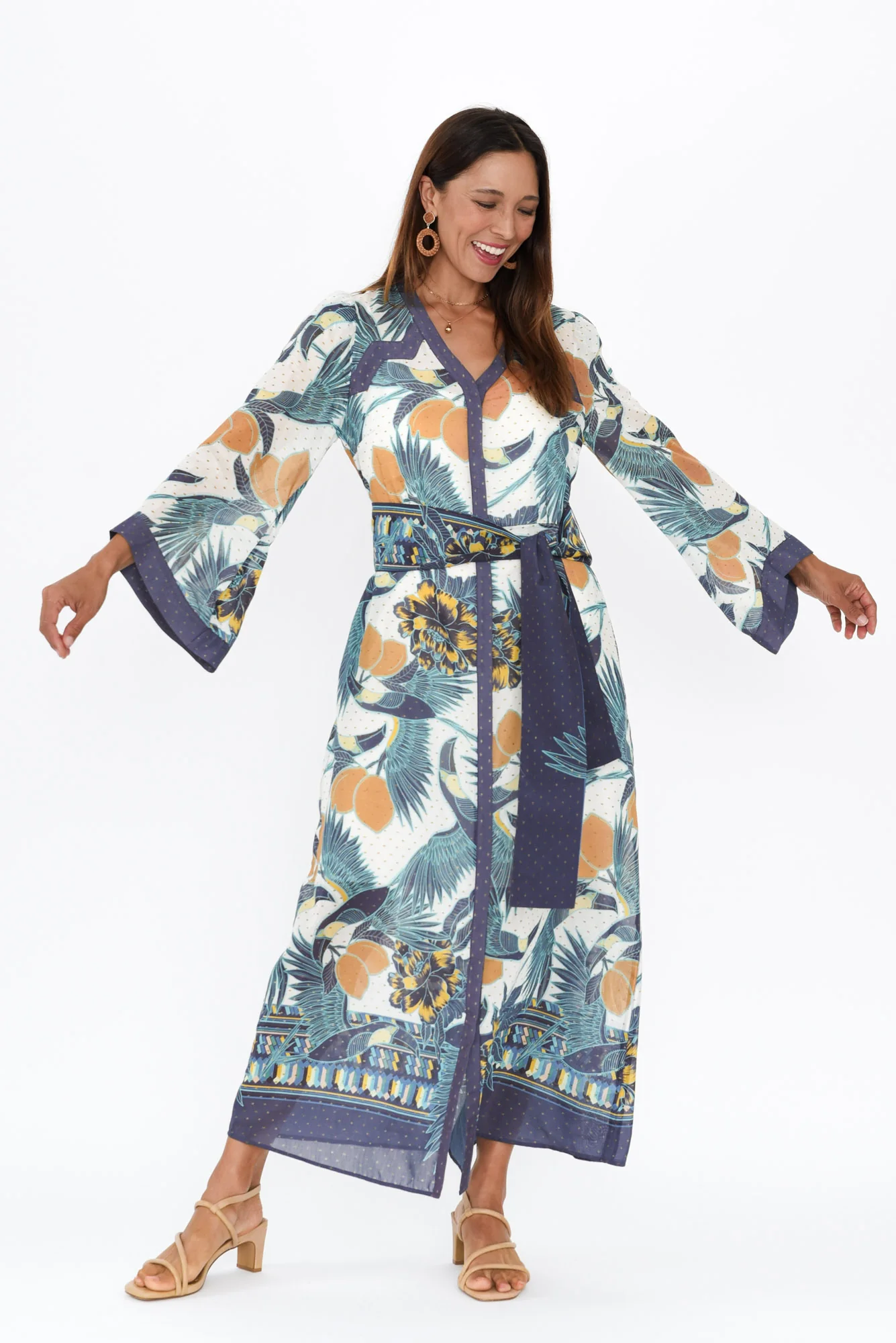 Kimona Blue Tropical Cotton Silk Dress