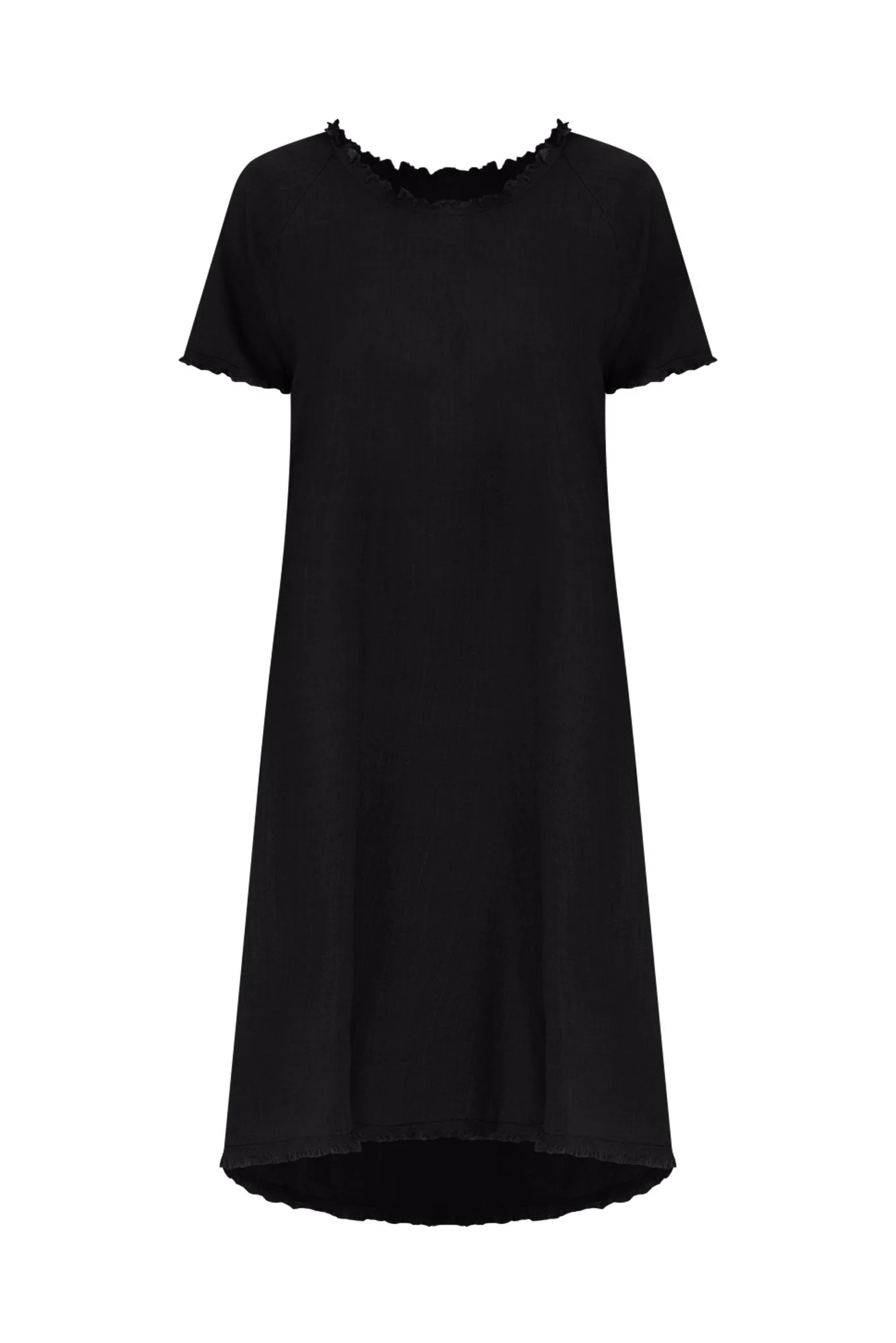 Humphrey Black Cotton Linen Frayed Dress
