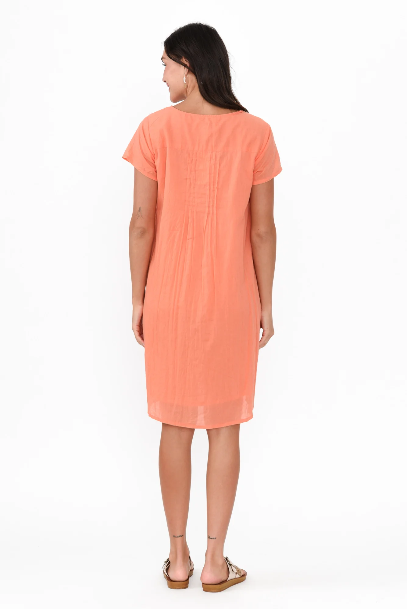 Sabina Peach Crinkle Cotton Dress