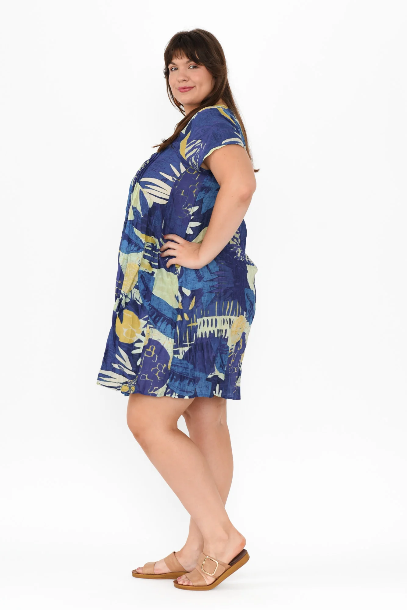Sabina Navy Garden Crinkle Cotton Dress