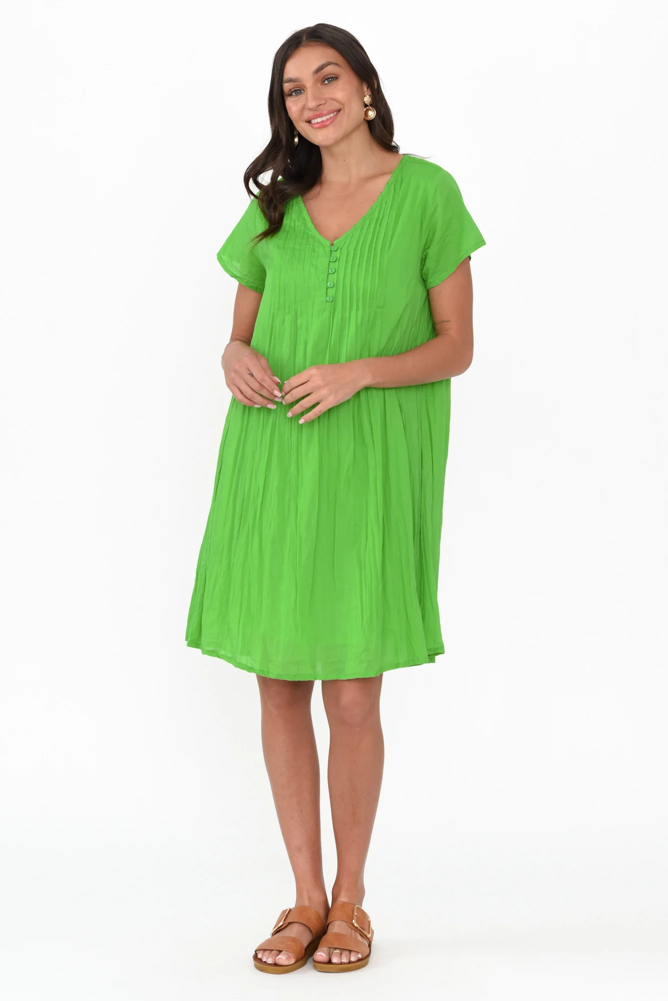 Sabina Lime Crinkle Cotton Dress